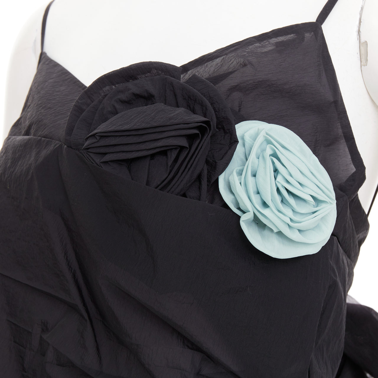 Women's Prada black crinkled Re-Nylon crepe rosette draped slip gown