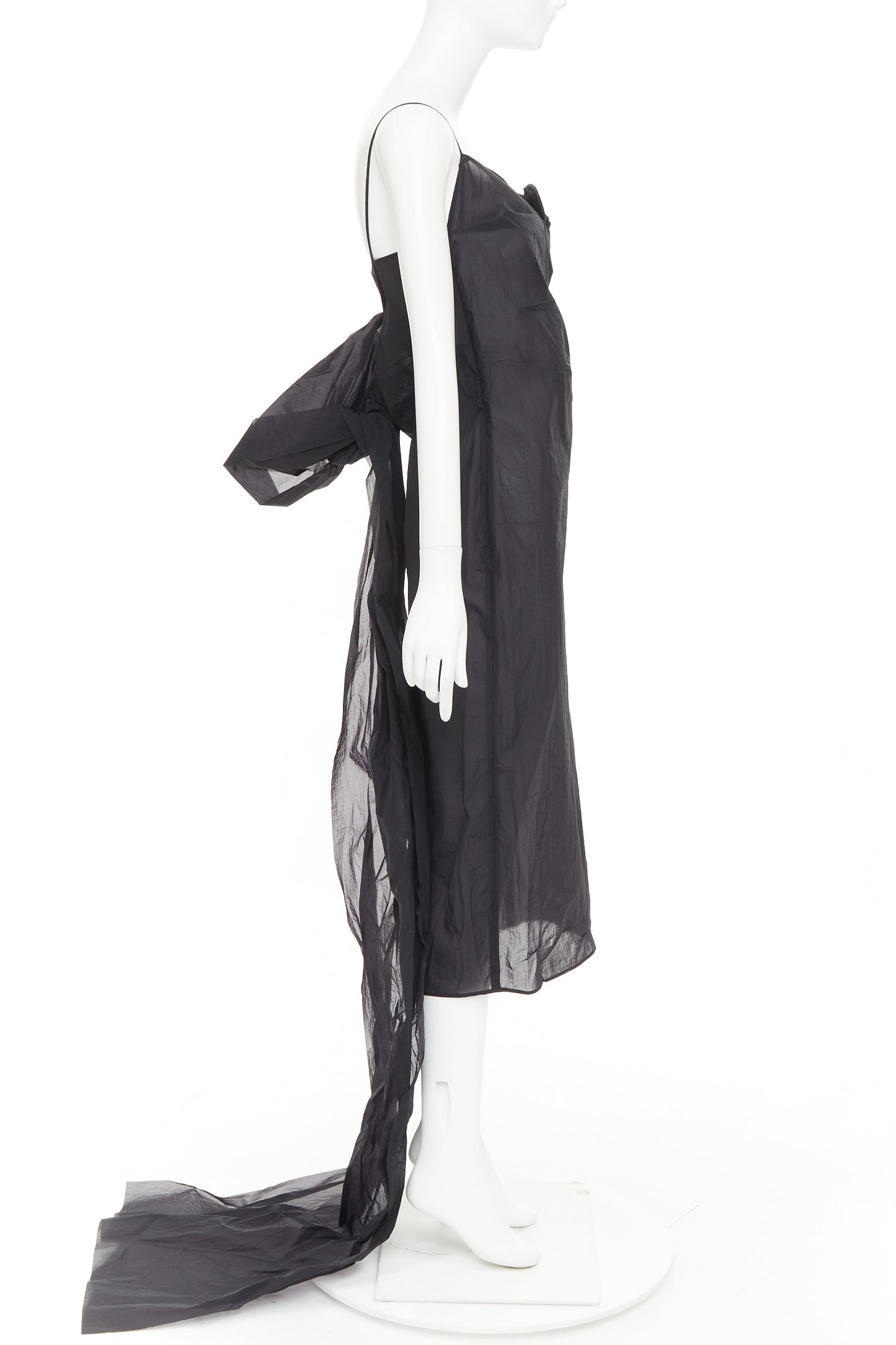 Women's Prada black crinkled Re-Nylon crepe rosette draped slip gown