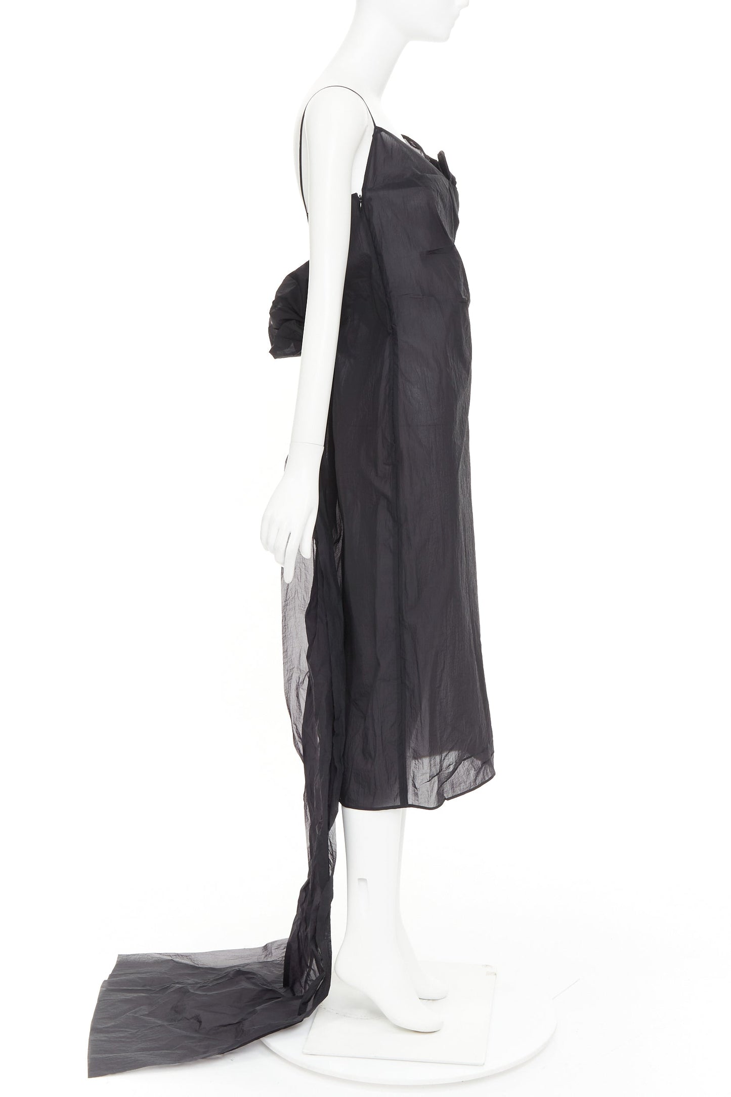 Women's Prada black crinkled Re-Nylon crepe rosette draped slip gown