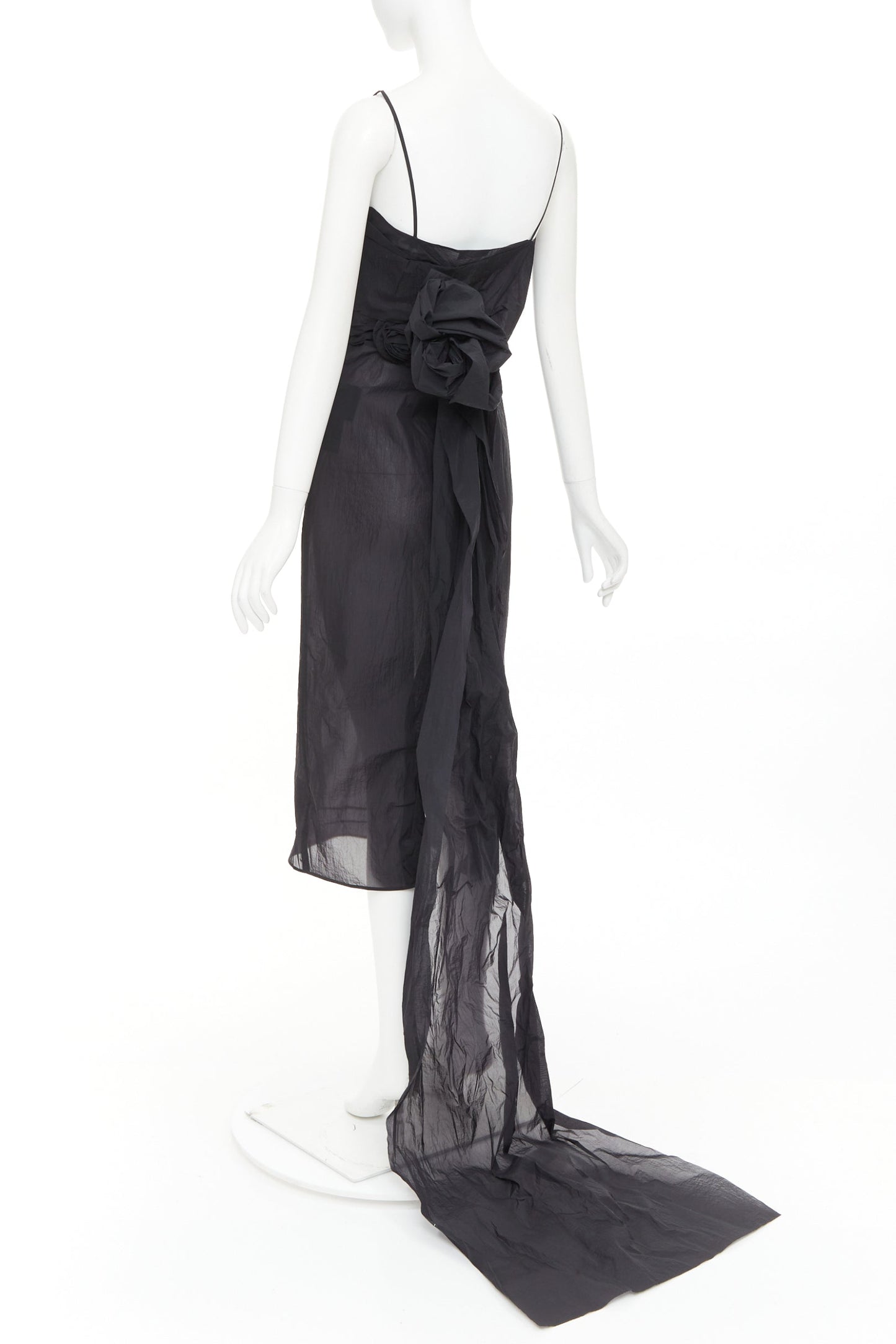 Women's Prada black crinkled Re-Nylon crepe rosette draped slip gown