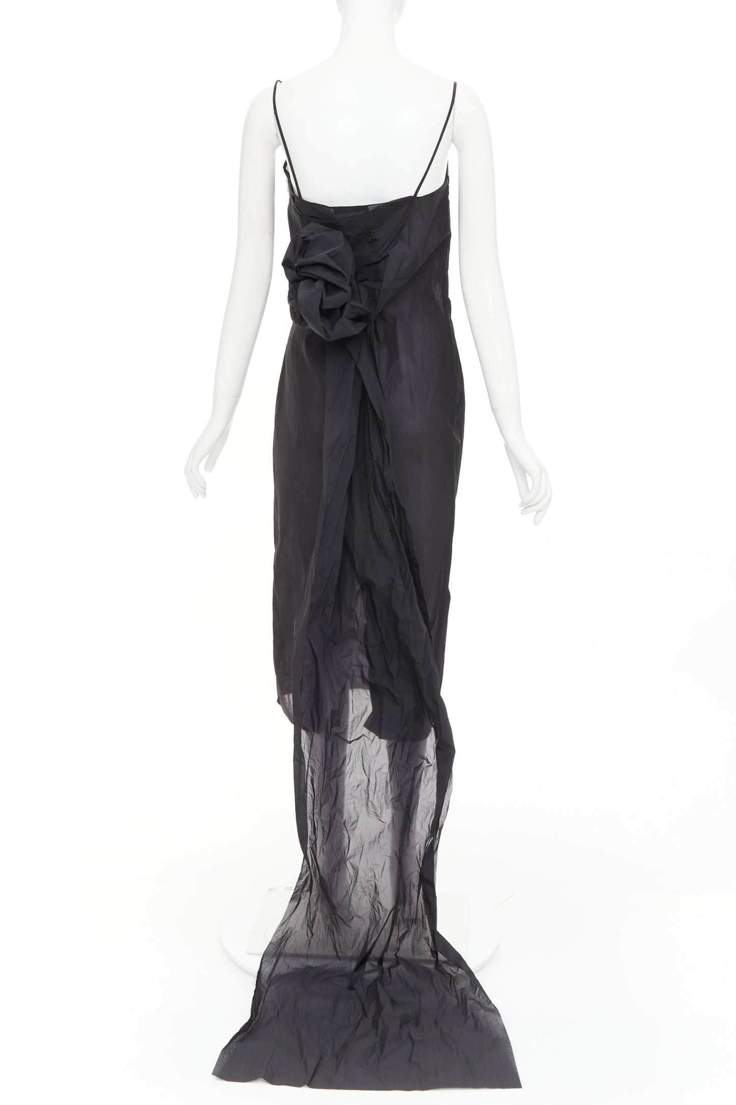 Women's Prada black crinkled Re-Nylon crepe rosette draped slip gown