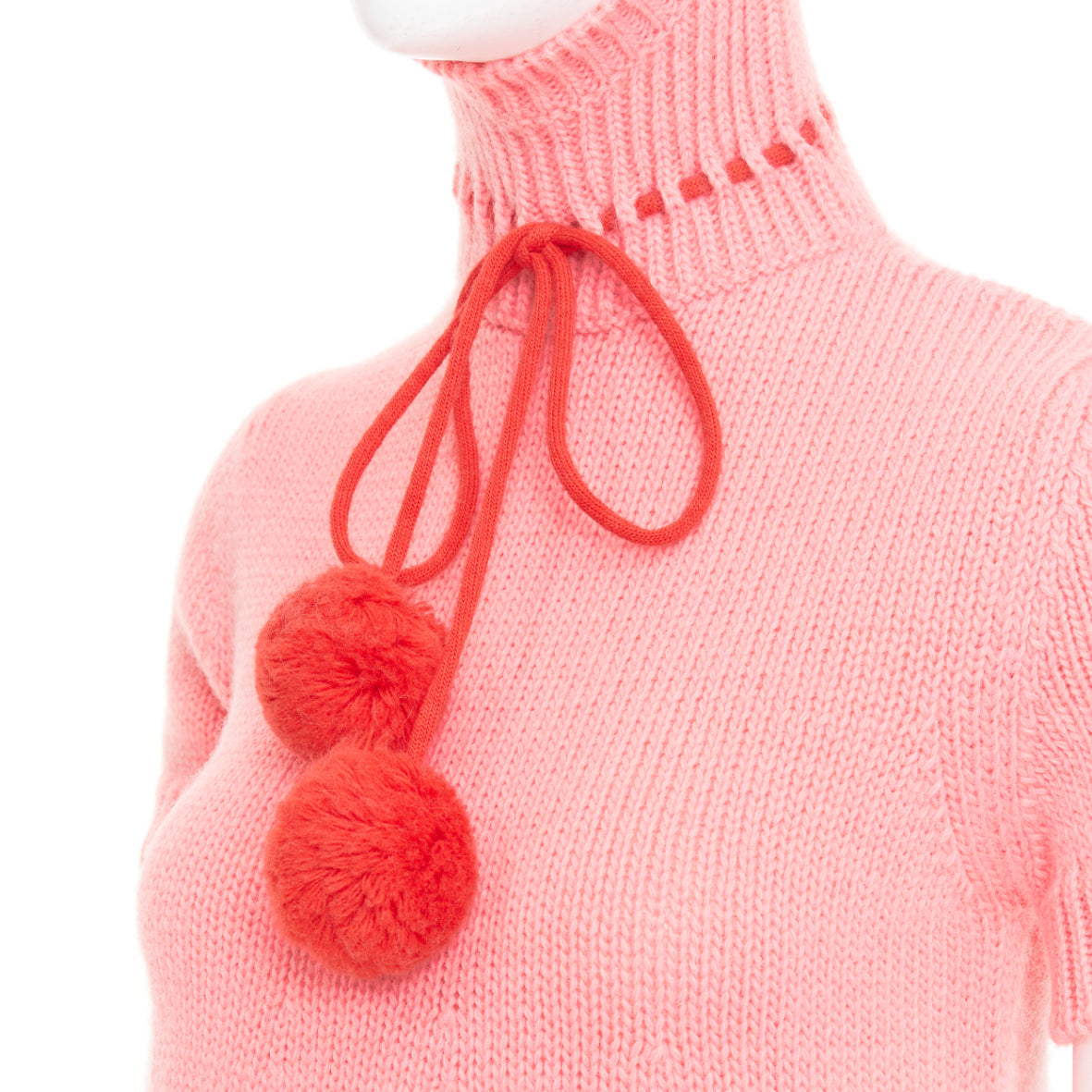 Women's Gucci Epilogue pink wool knit ear hooded pom pom dress
