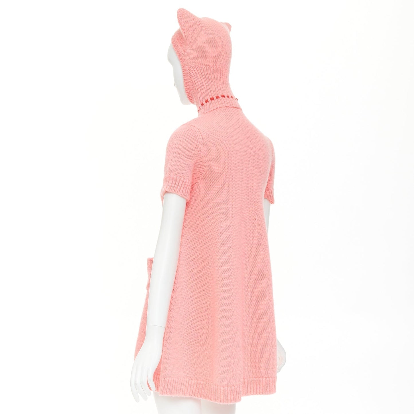 Women's Gucci Epilogue pink wool knit ear hooded pom pom dress