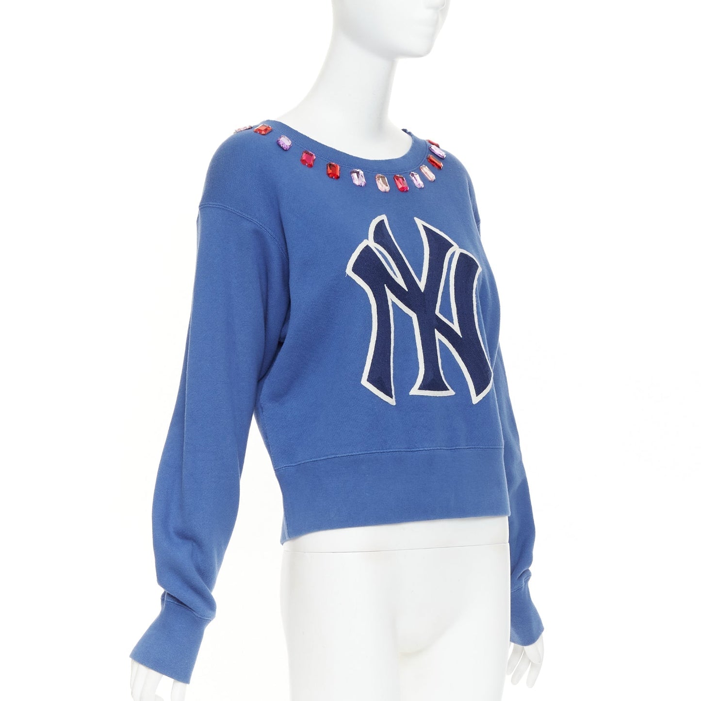 Women's Gucci MLB New York Yankees blue cotton jeweled sweatshirt