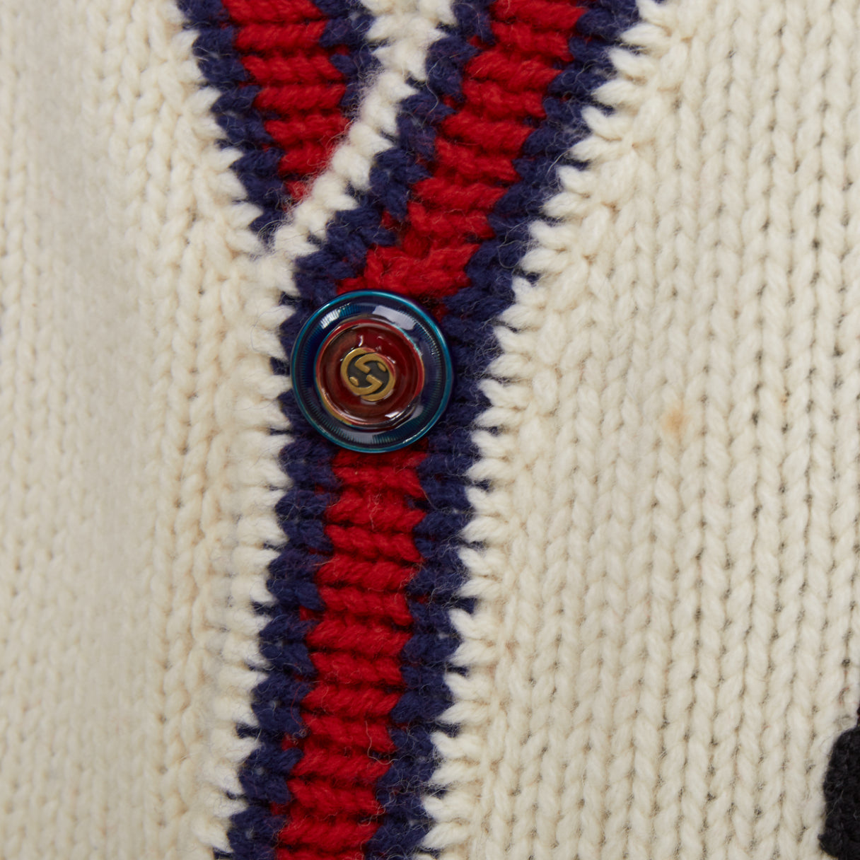 Women's Gucci Bosco Orso Dog Bulldog red cream wool needlepoint cardigan