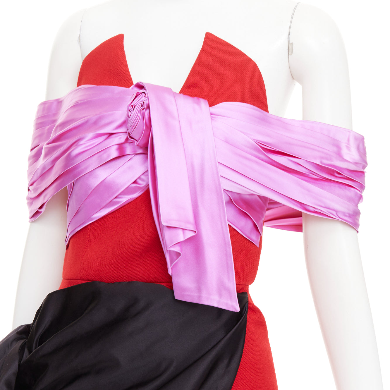 Women's Prada red pink black virgin wool satin sash bustier dress