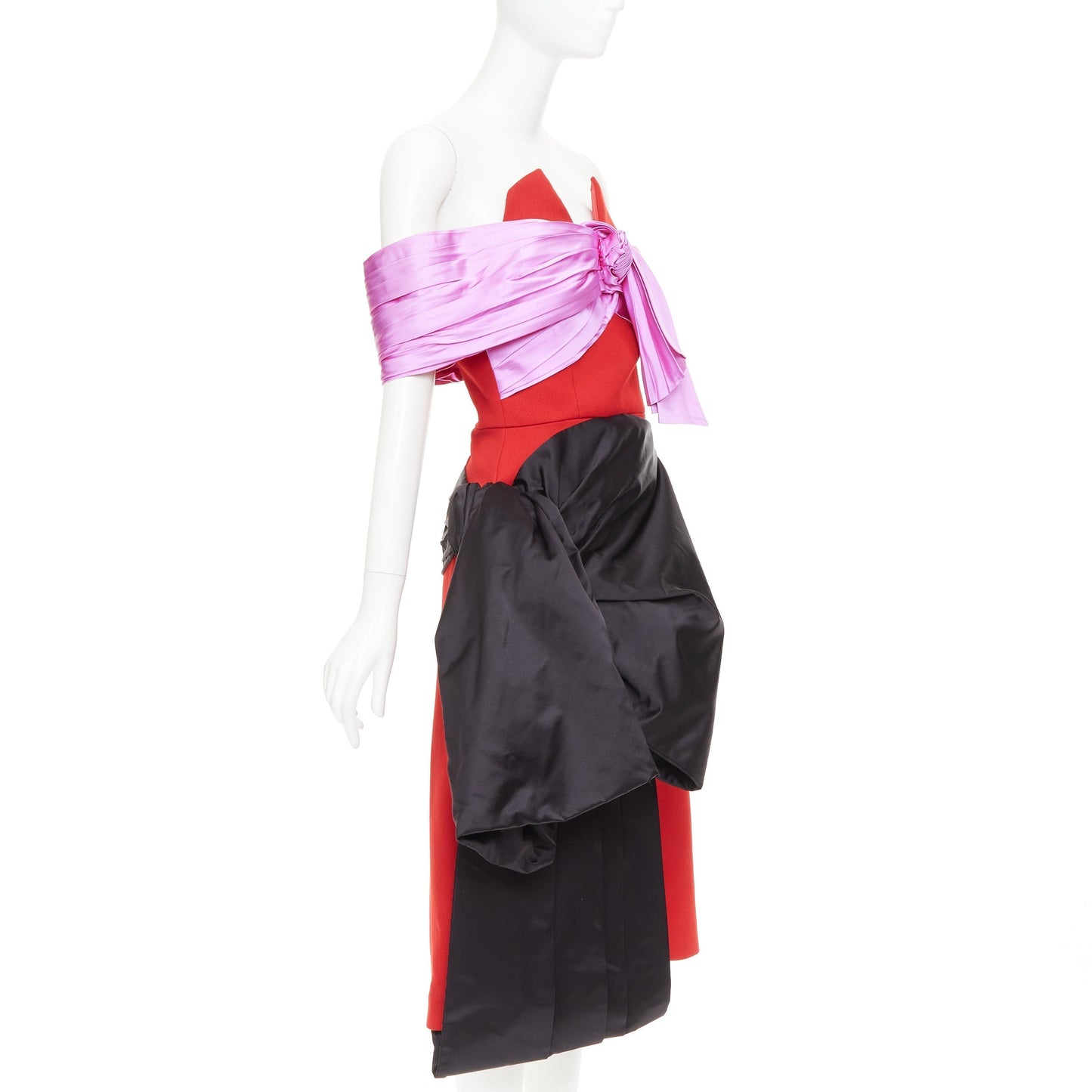 Women's Prada red pink black virgin wool satin sash bustier dress
