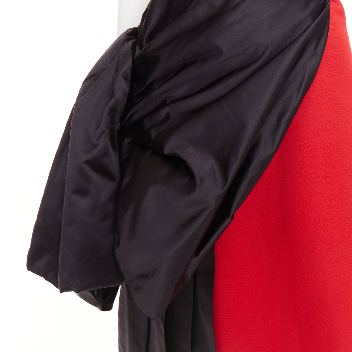 Women's Prada red pink black virgin wool satin sash bustier dress