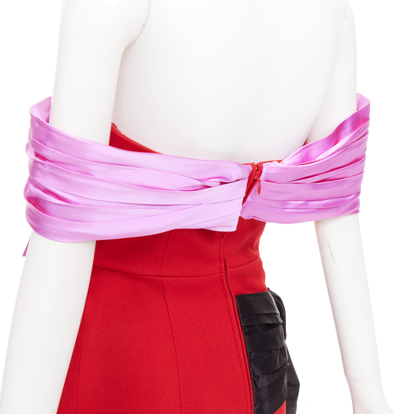 Women's Prada red pink black virgin wool satin sash bustier dress