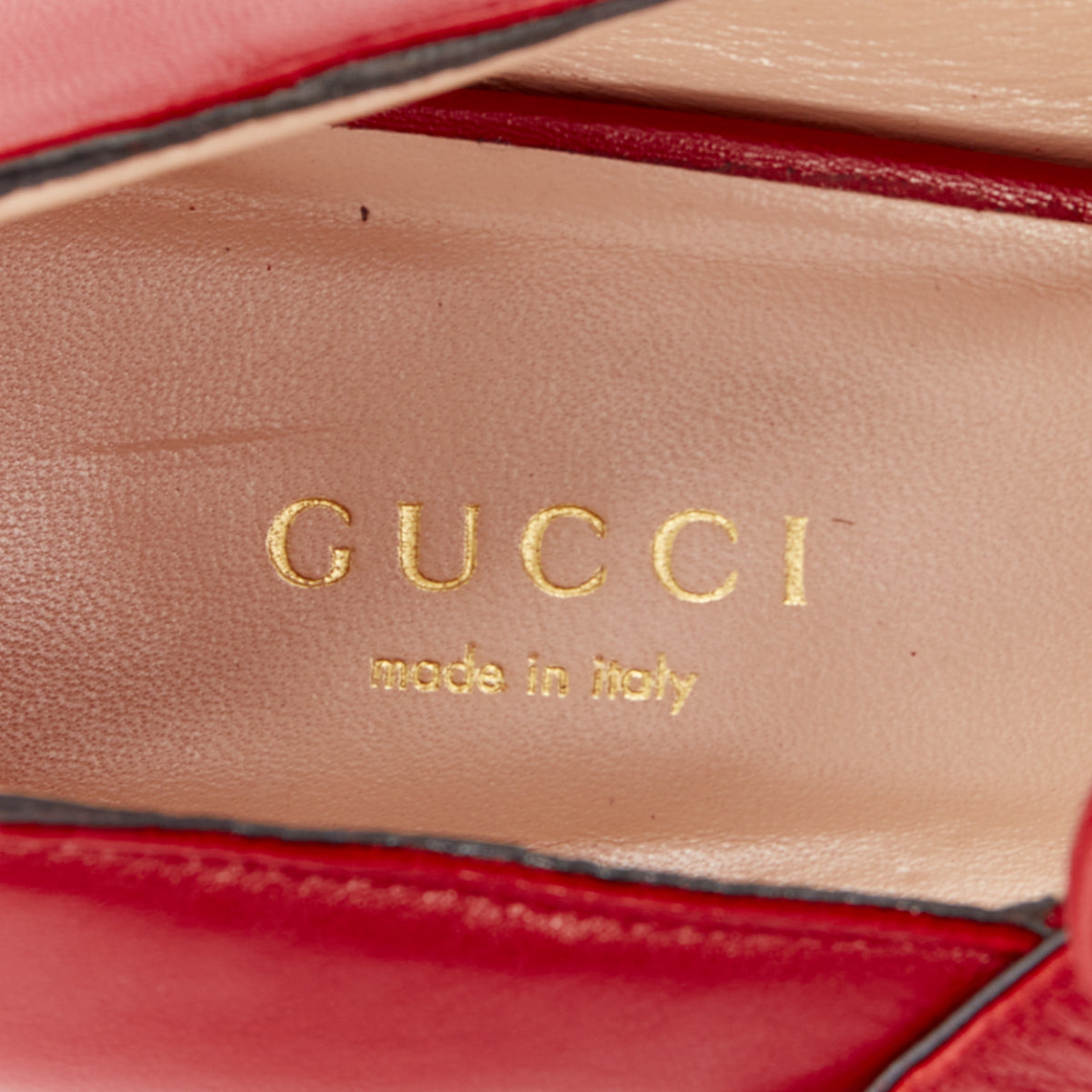Women's Gucci Willow red calf leather GG pearl embellished flats shoes