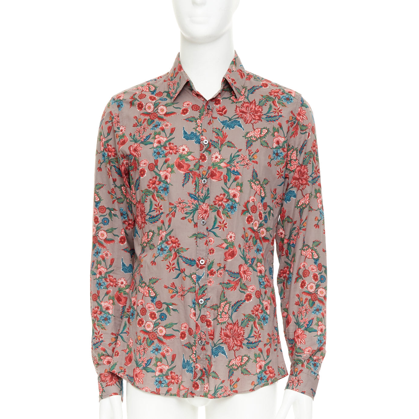 Men's Gucci red brown floral cotton button down shirt