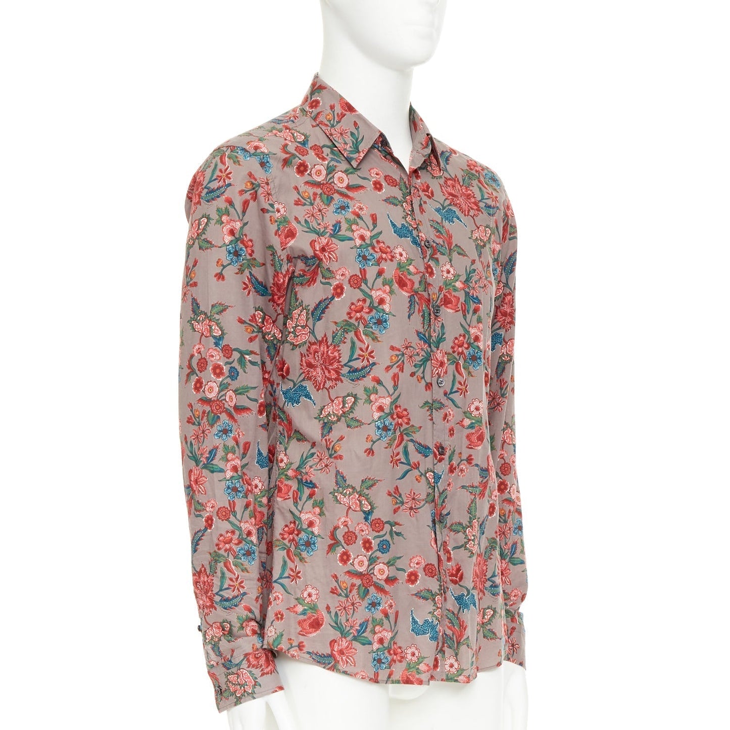 Men's Gucci red brown floral cotton button down shirt