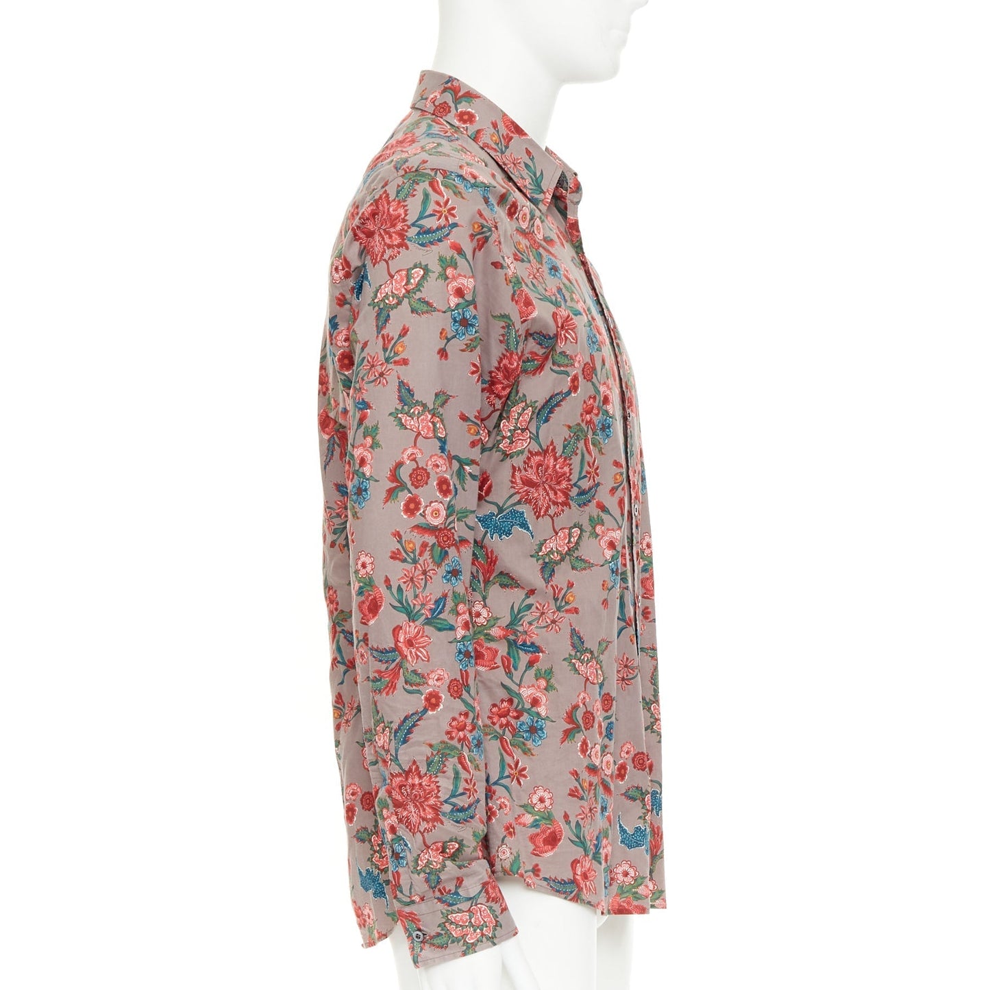 Men's Gucci red brown floral cotton button down shirt