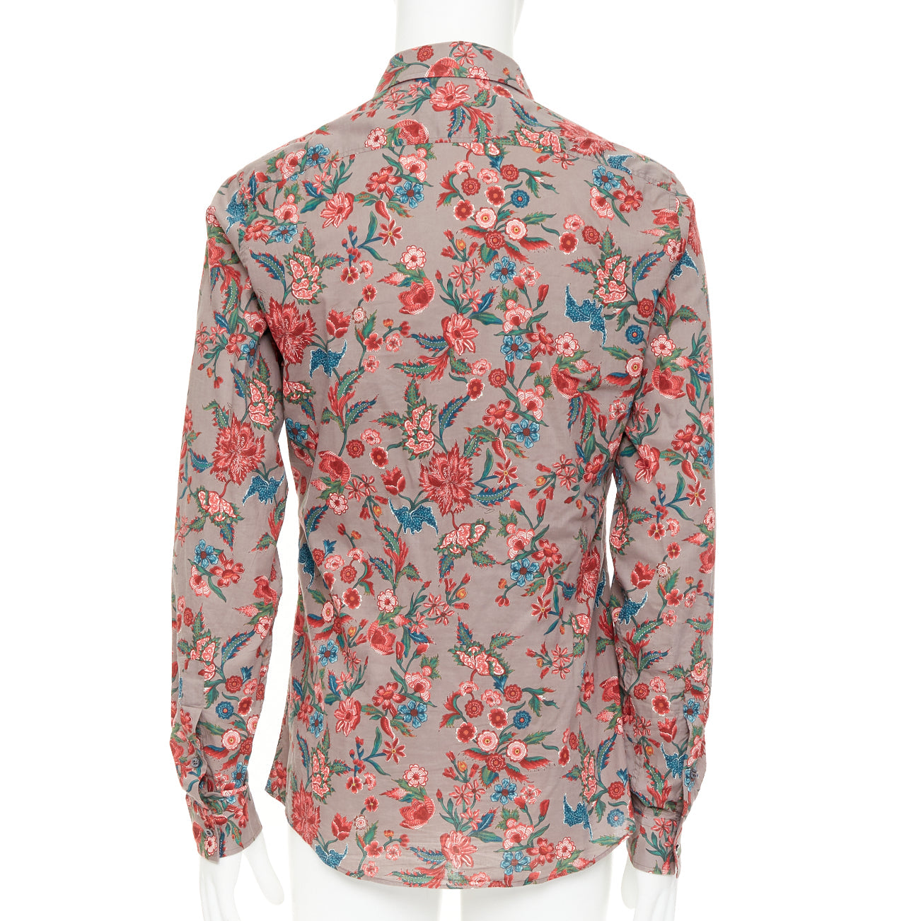 Men's Gucci red brown floral cotton button down shirt