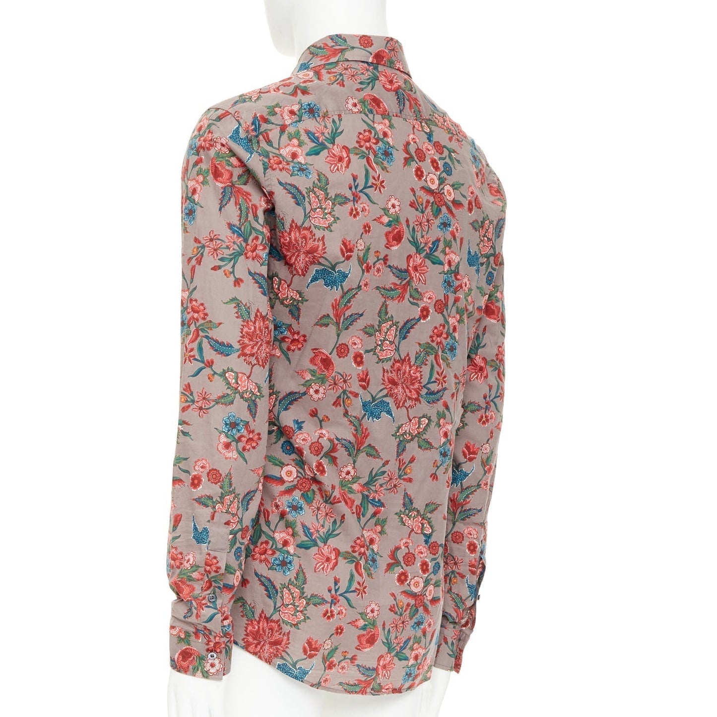 Men's Gucci red brown floral cotton button down shirt