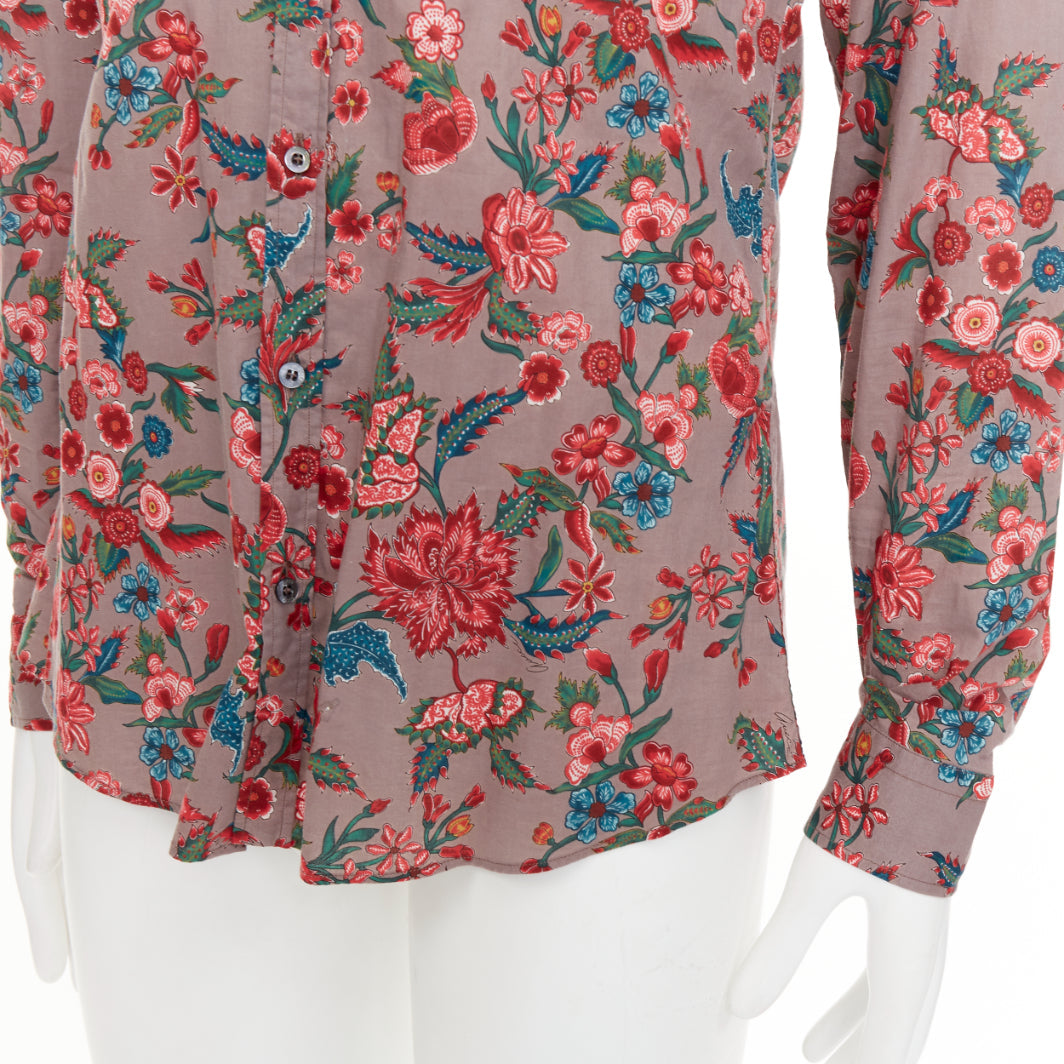 Men's Gucci red brown floral cotton button down shirt
