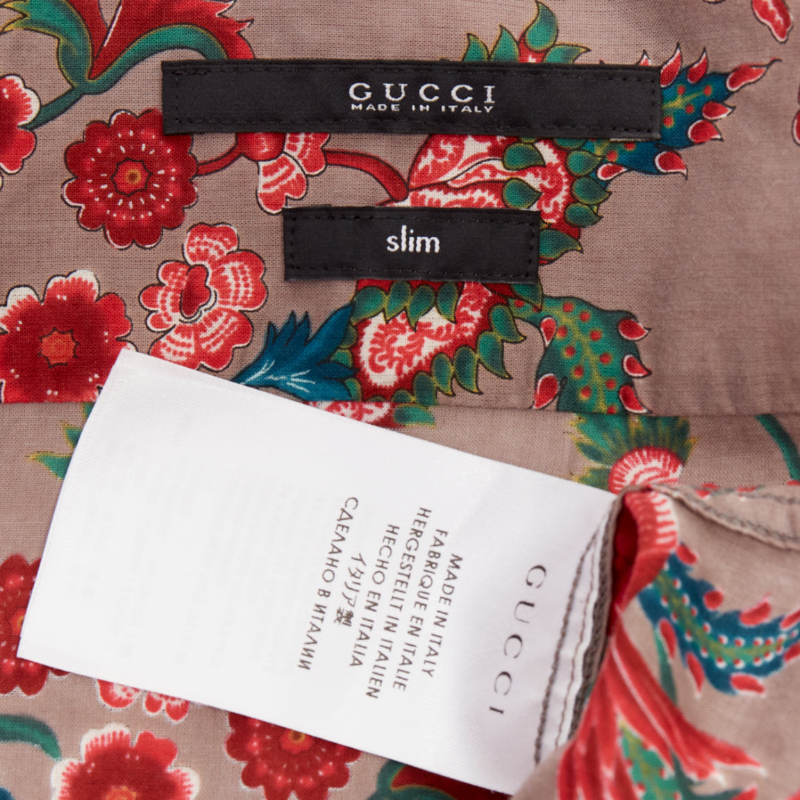 Men's Gucci red brown floral cotton button down shirt