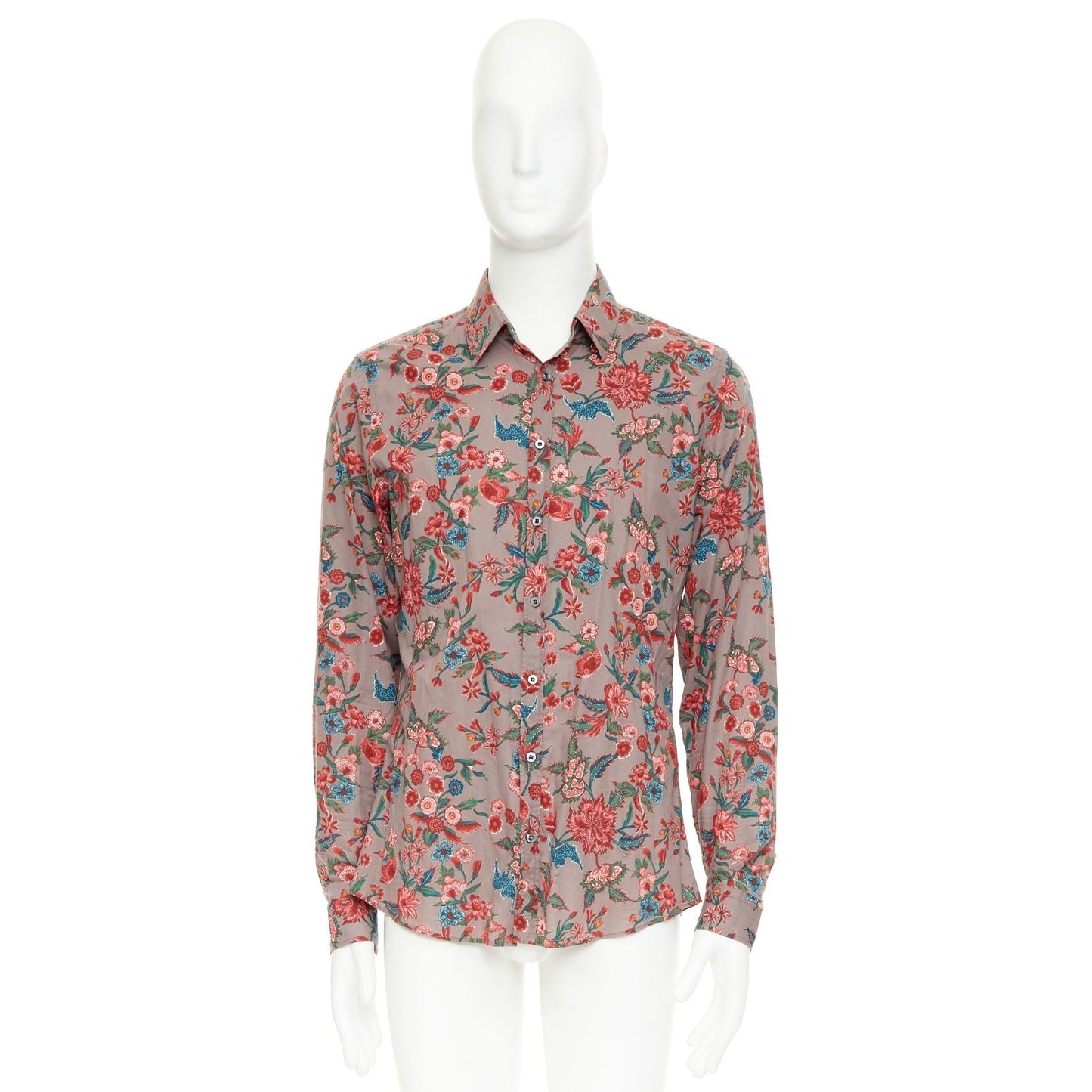 Men's Gucci red brown floral cotton button down shirt