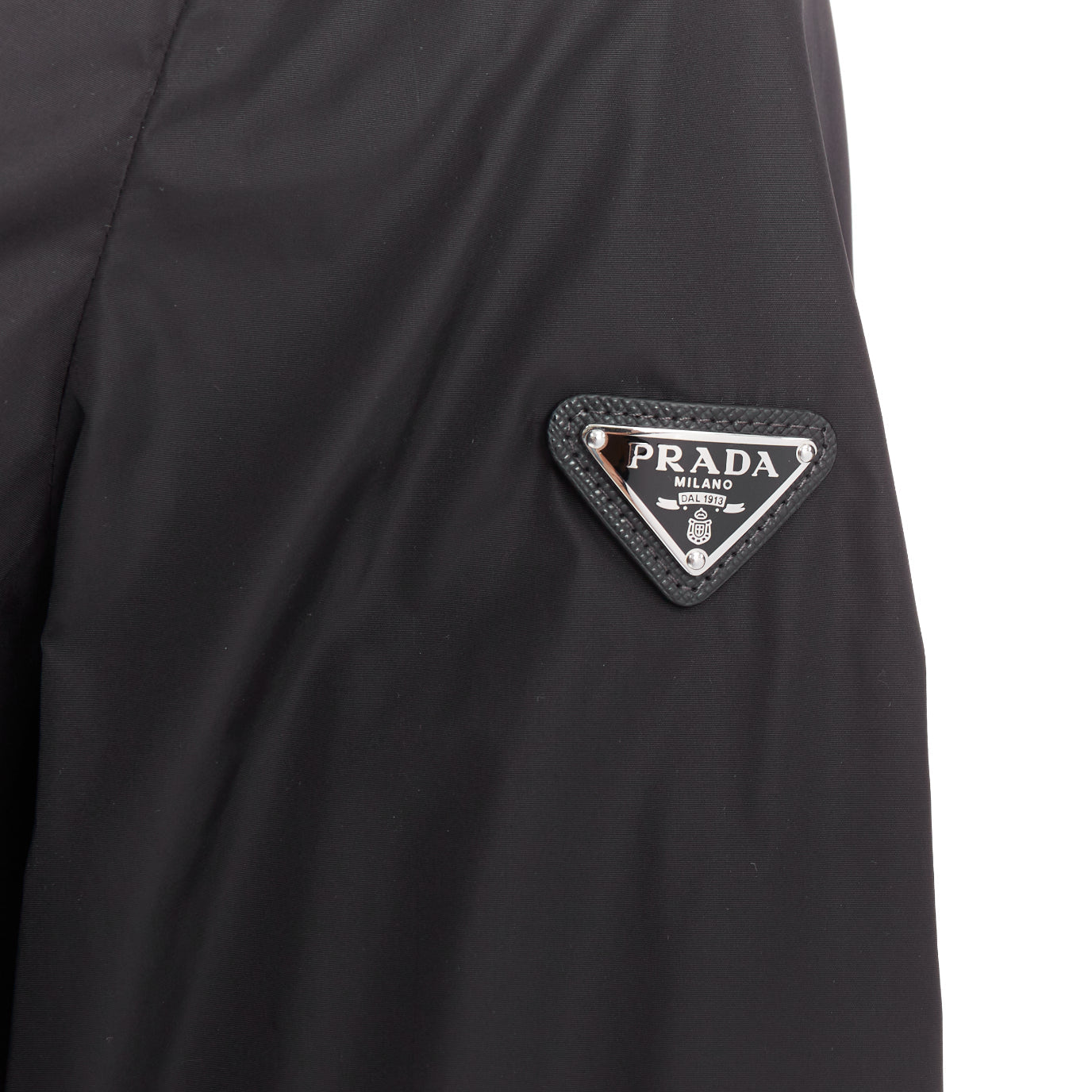 Women's Prada Re-Nylon black silver triangle logo hooded windbreaker