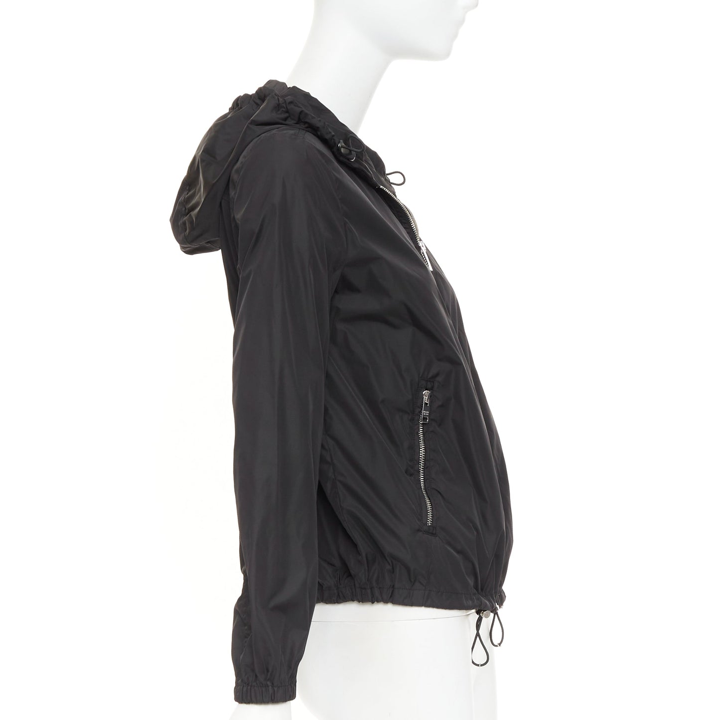 Women's Prada Re-Nylon black silver triangle logo hooded windbreaker
