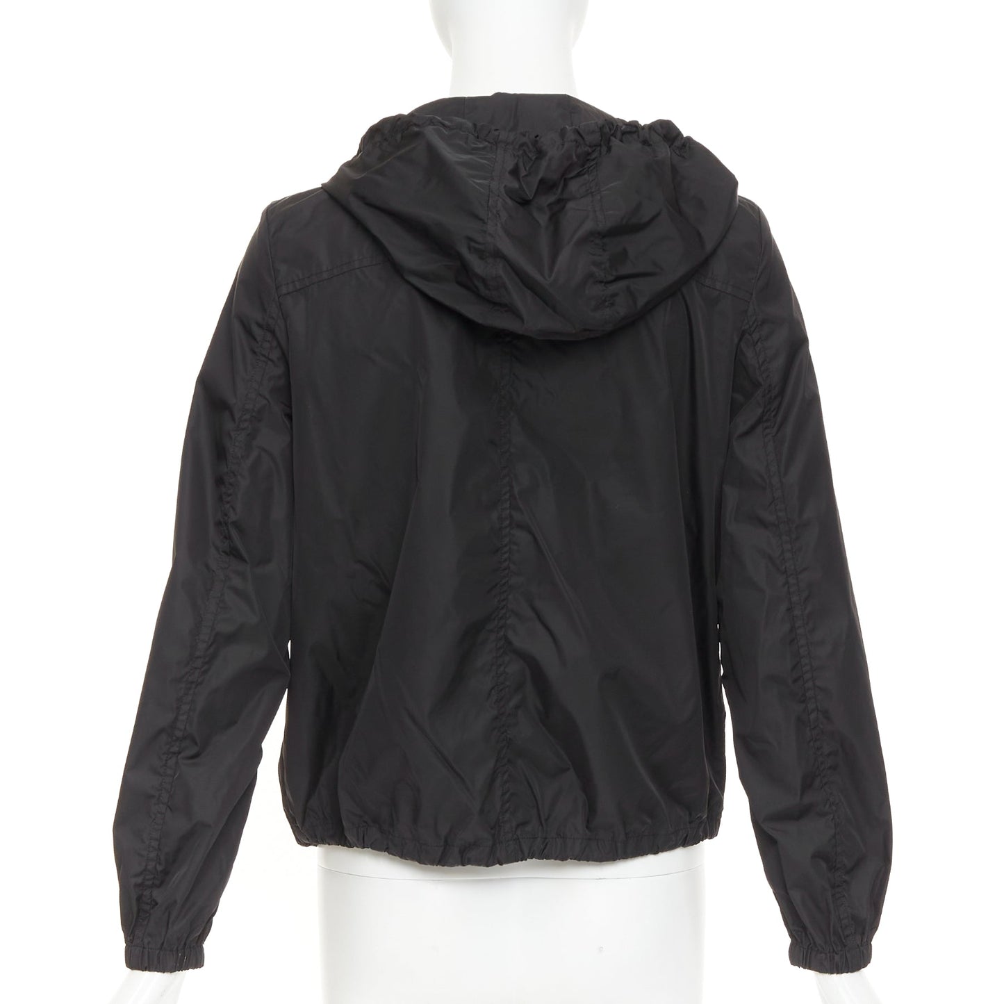 Women's Prada Re-Nylon black silver triangle logo hooded windbreaker
