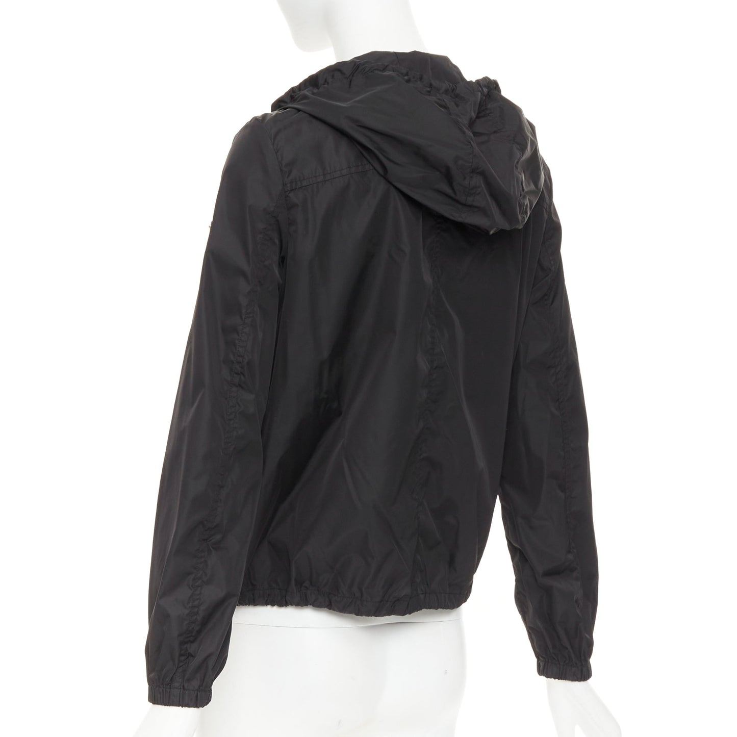Women's Prada Re-Nylon black silver triangle logo hooded windbreaker