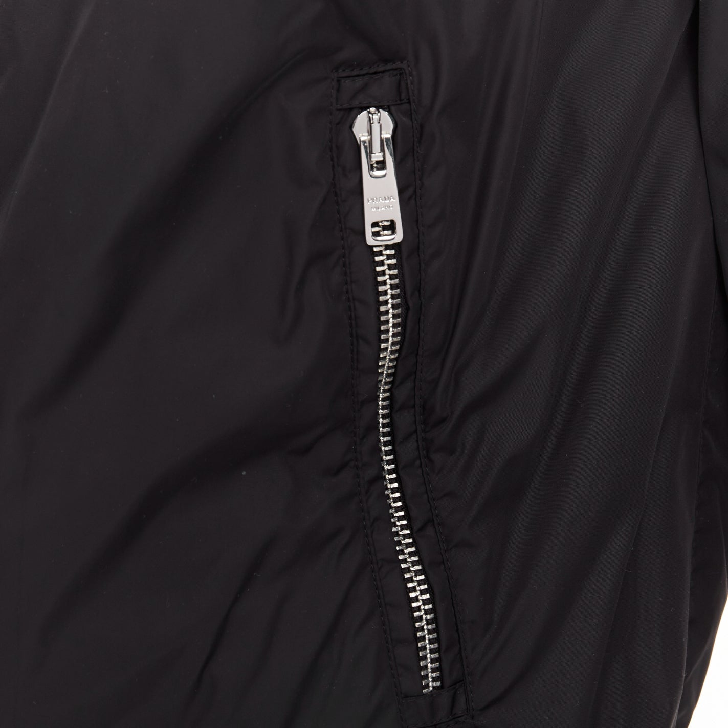 Women's Prada Re-Nylon black silver triangle logo hooded windbreaker