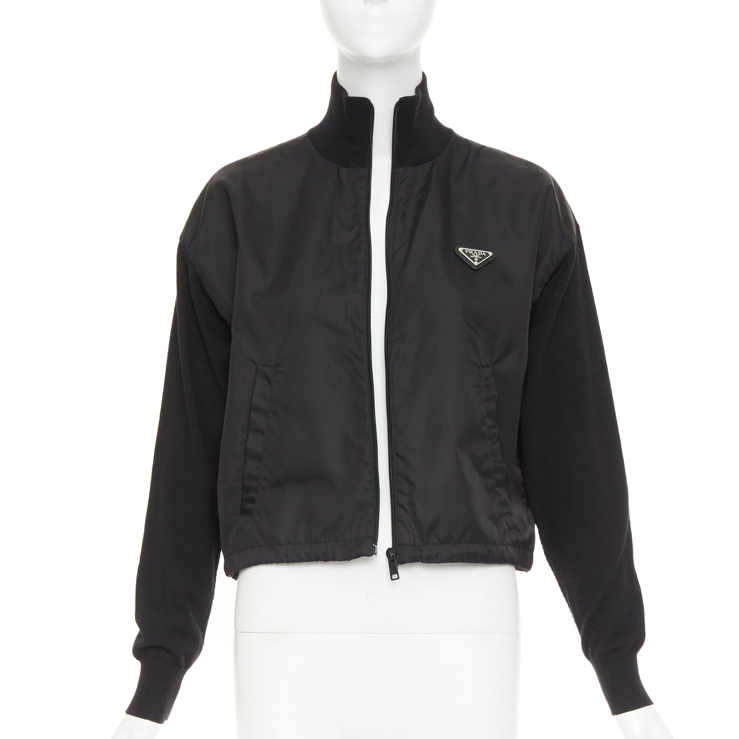 Women's Prada Re-Nylon virgin wool triangle logo zip jacket