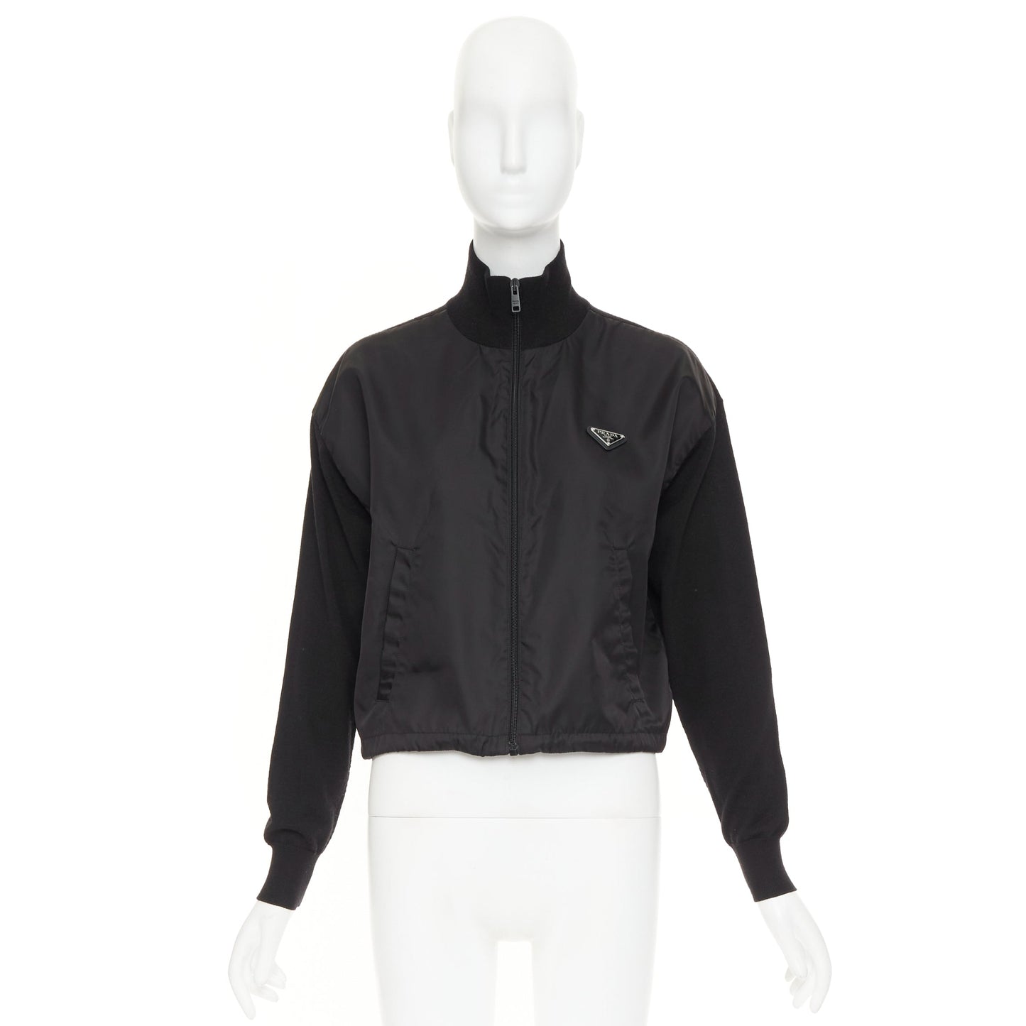 Women's Prada Re-Nylon virgin wool triangle logo zip jacket
