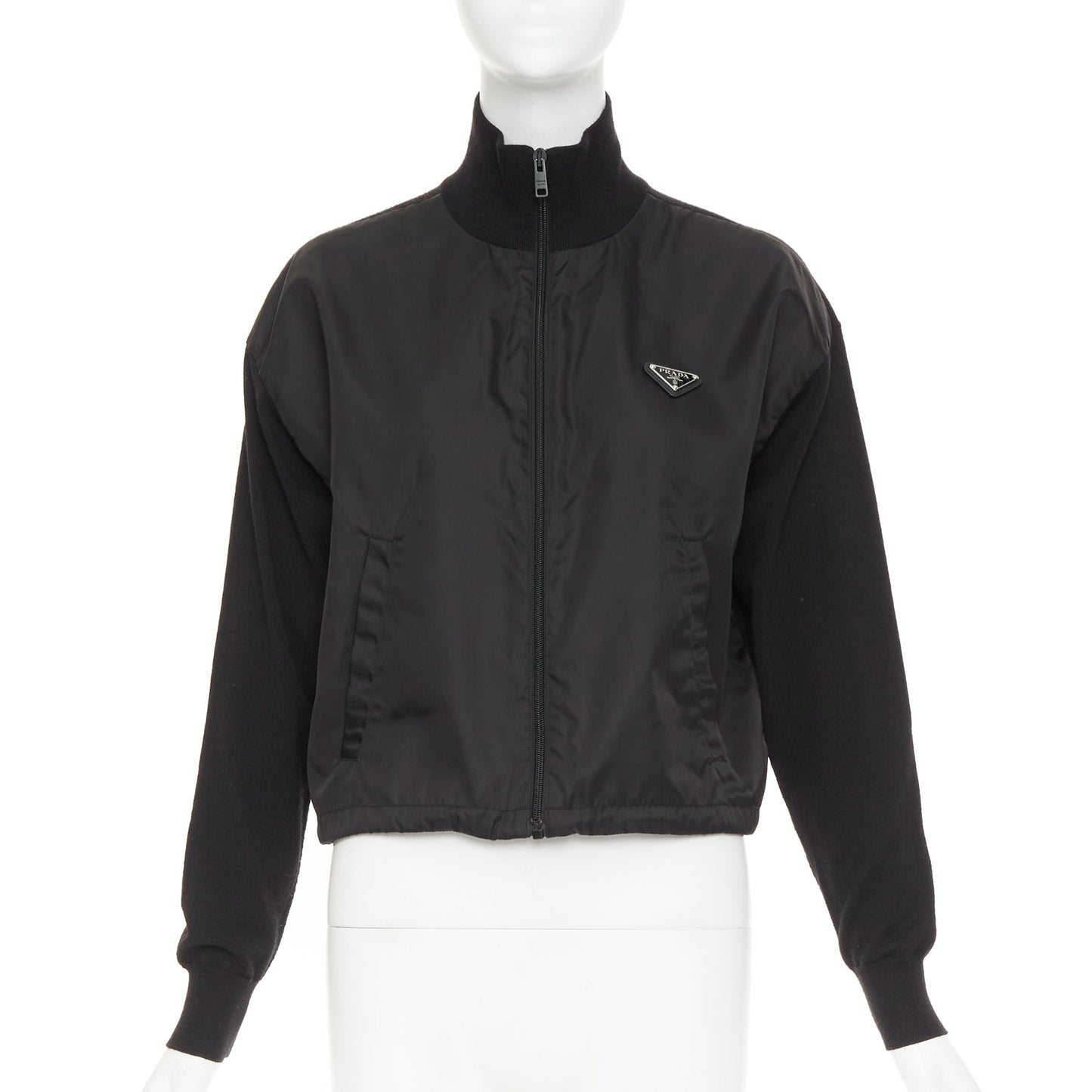 Women's Prada Re-Nylon virgin wool triangle logo zip jacket