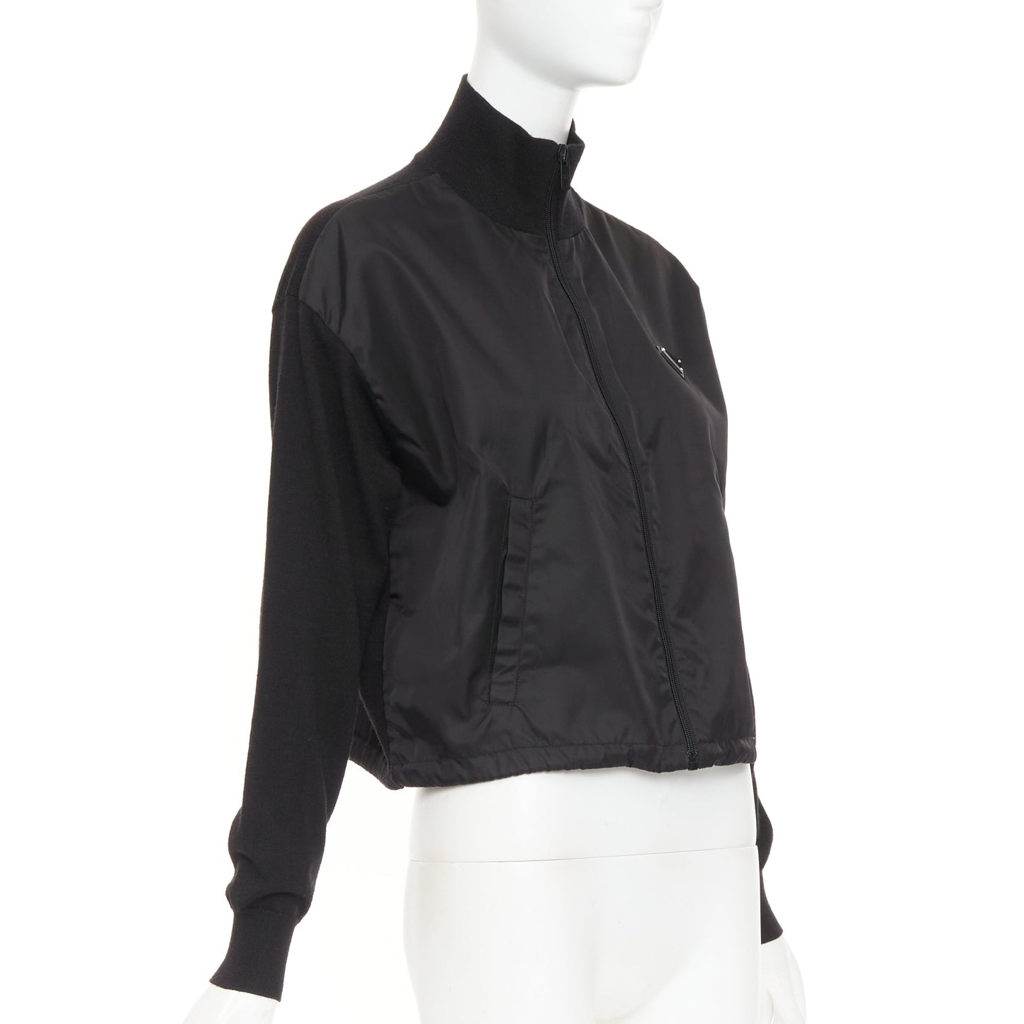 Women's Prada Re-Nylon virgin wool triangle logo zip jacket
