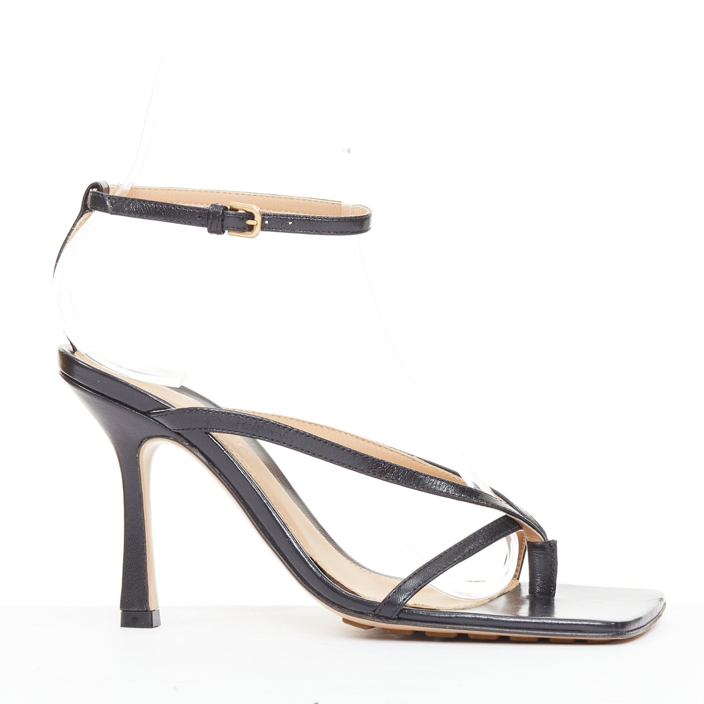 Women's Bottega Veneta Stretch black leather thong ankle strap sandals