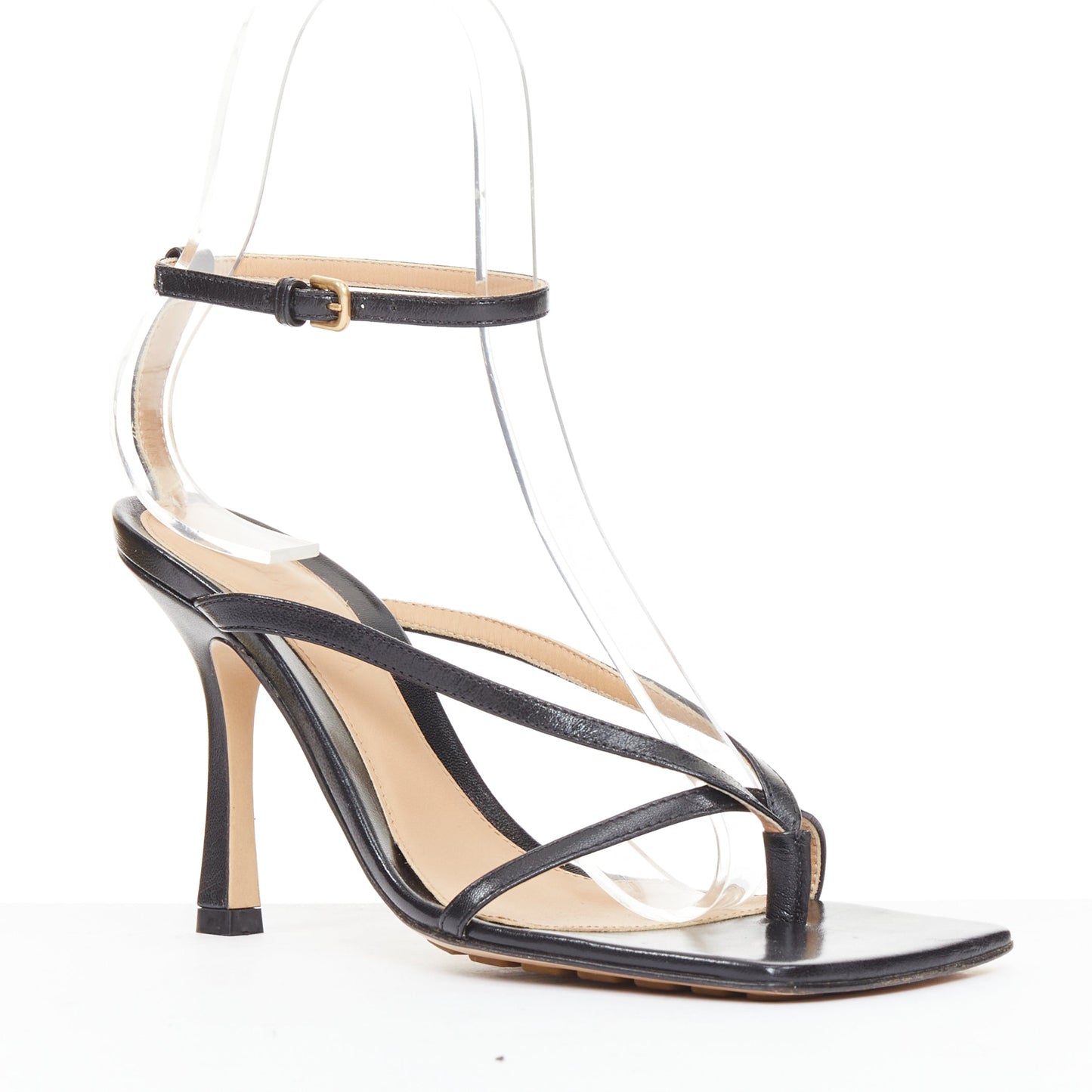 Women's Bottega Veneta Stretch black leather thong ankle strap sandals