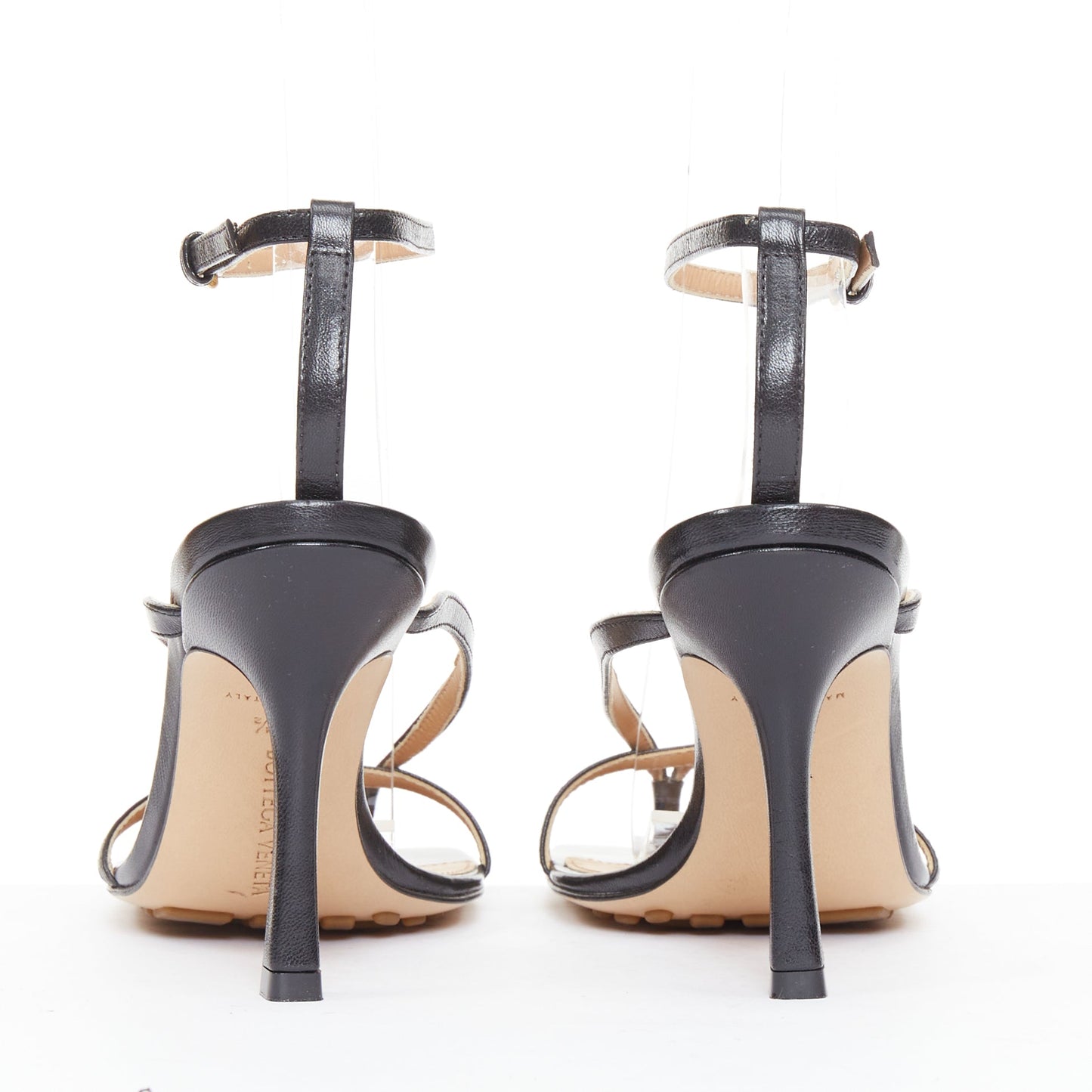 Women's Bottega Veneta Stretch black leather thong ankle strap sandals