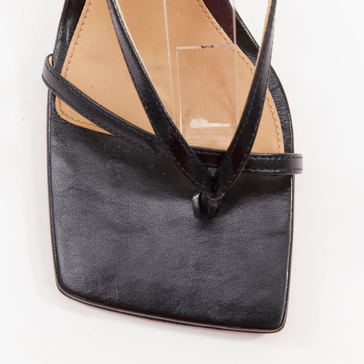 Women's Bottega Veneta Stretch black leather thong ankle strap sandals