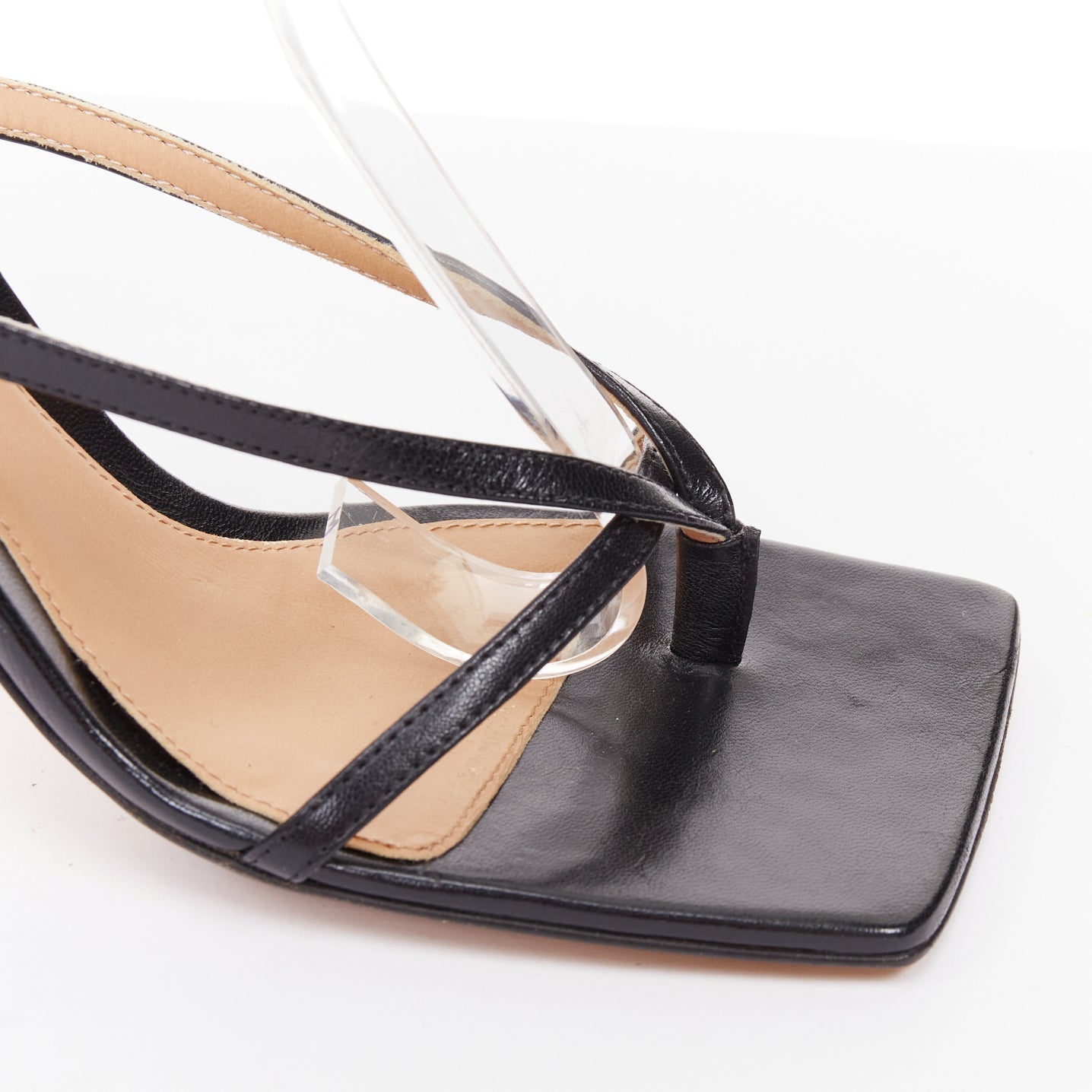 Women's Bottega Veneta Stretch black leather thong ankle strap sandals