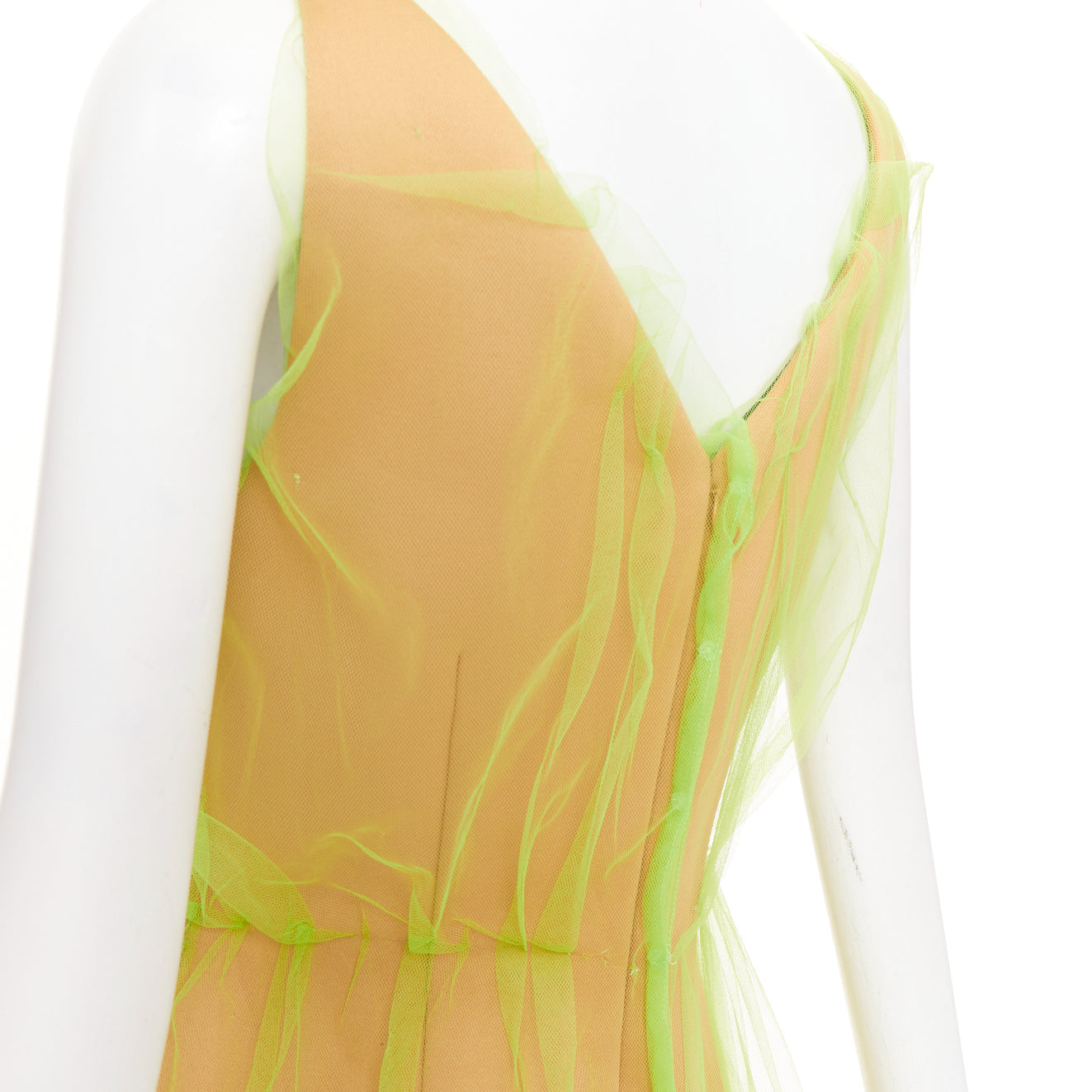 Women's Prada Neon Technical Tulle Overlay V-Neck dress