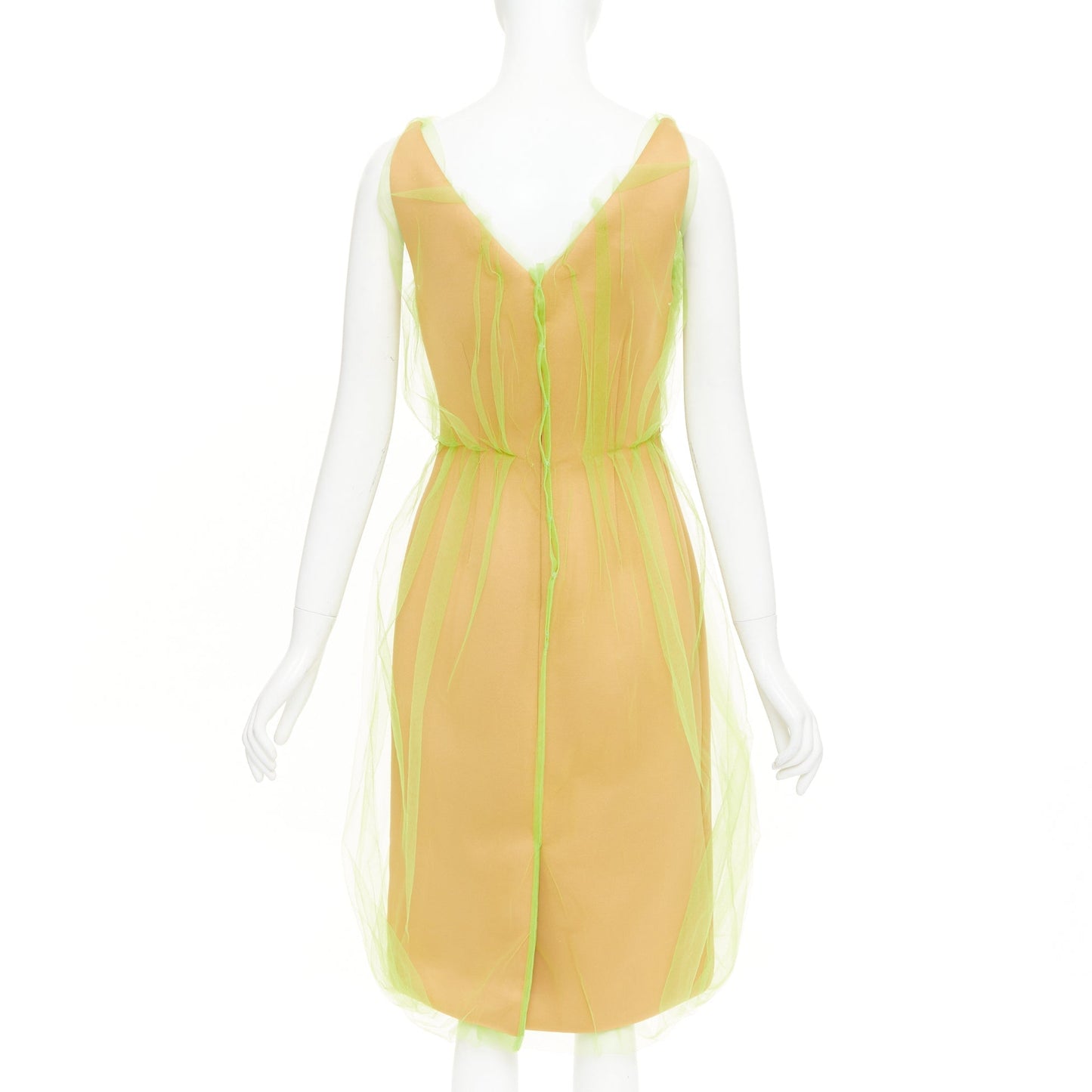 Women's Prada Neon Technical Tulle Overlay V-Neck dress