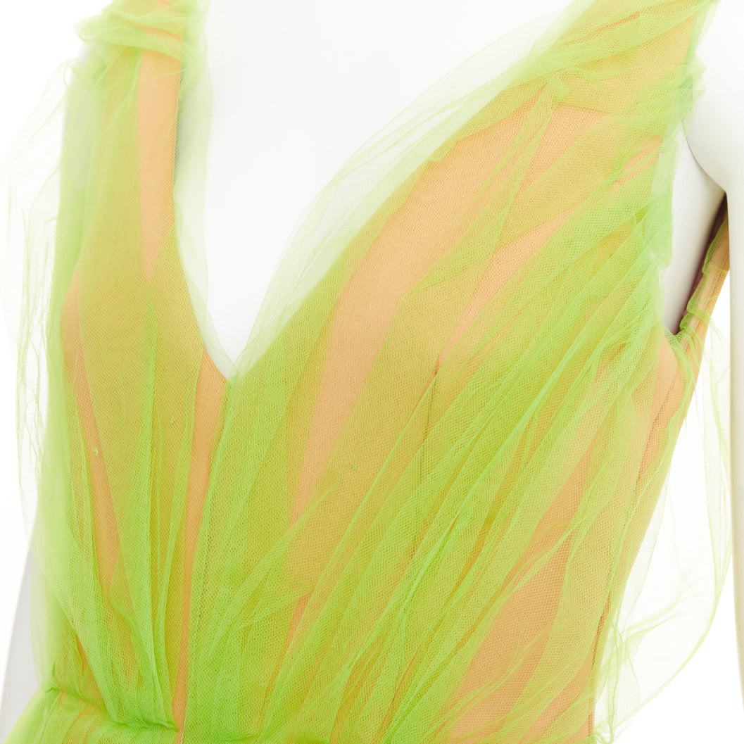 Women's Prada Neon Technical Tulle Overlay V-Neck dress