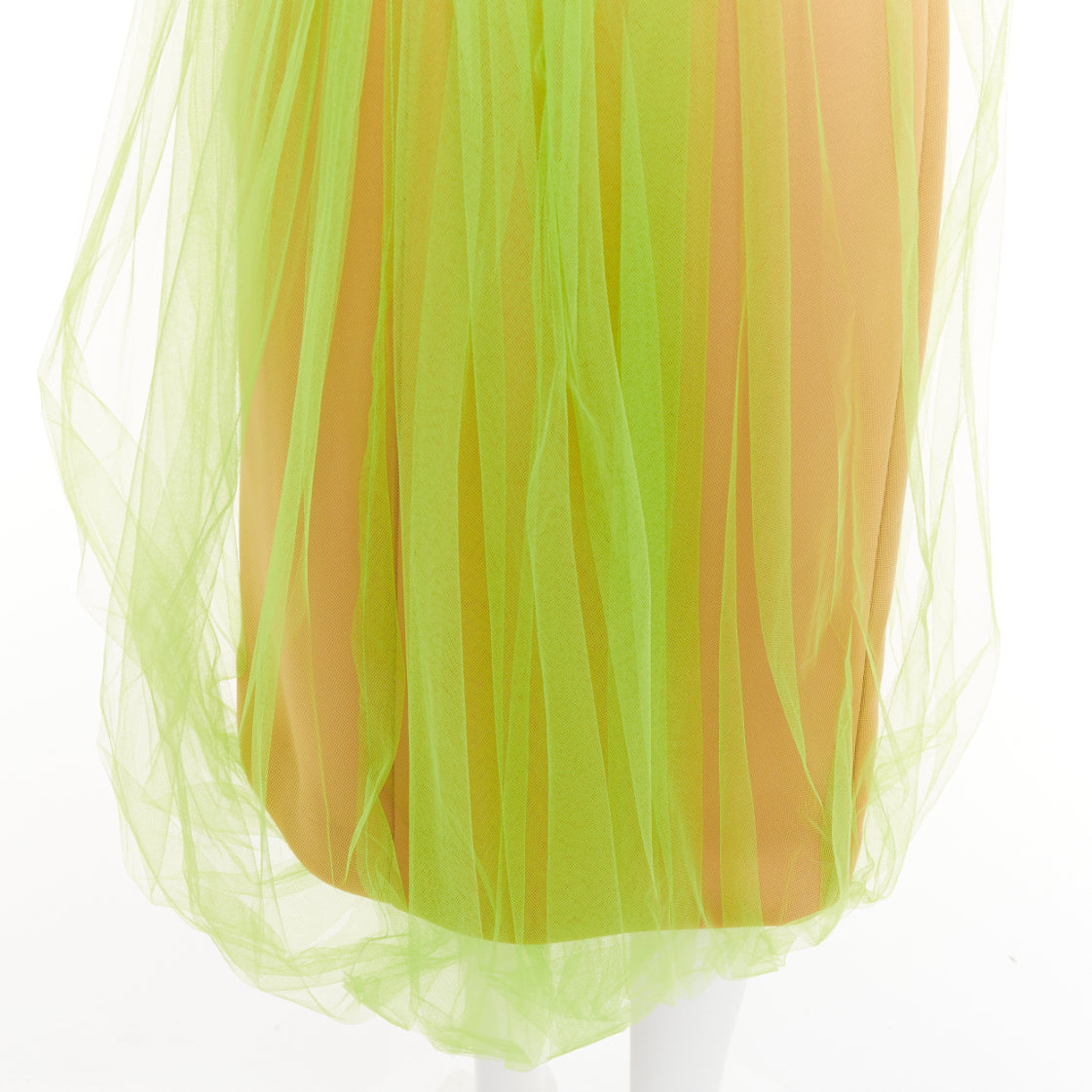 Women's Prada Neon Technical Tulle Overlay V-Neck dress