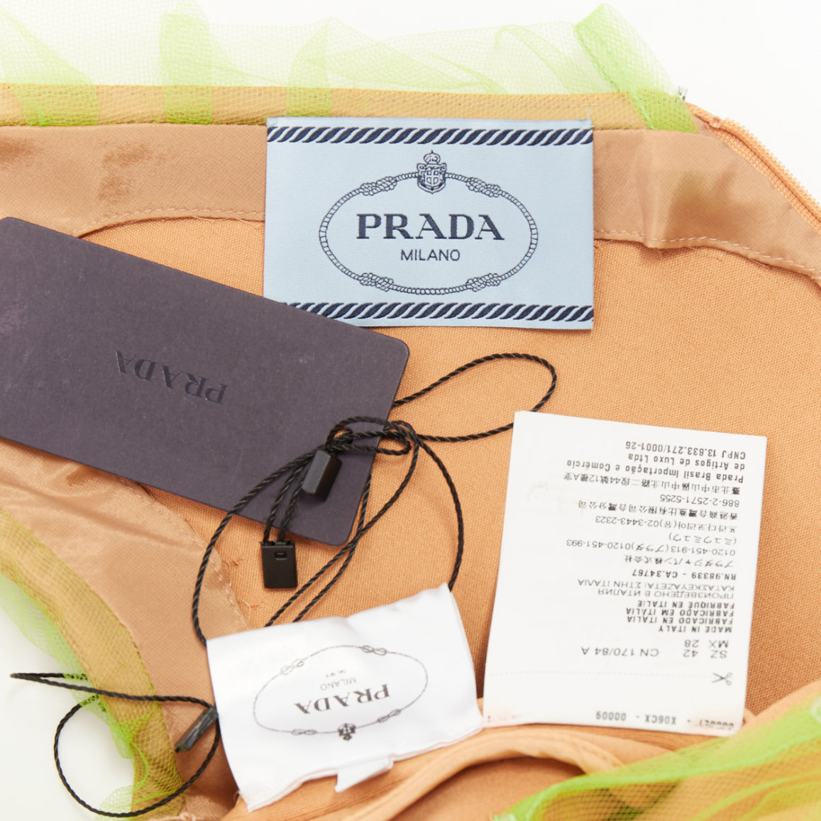 Women's Prada Neon Technical Tulle Overlay V-Neck dress