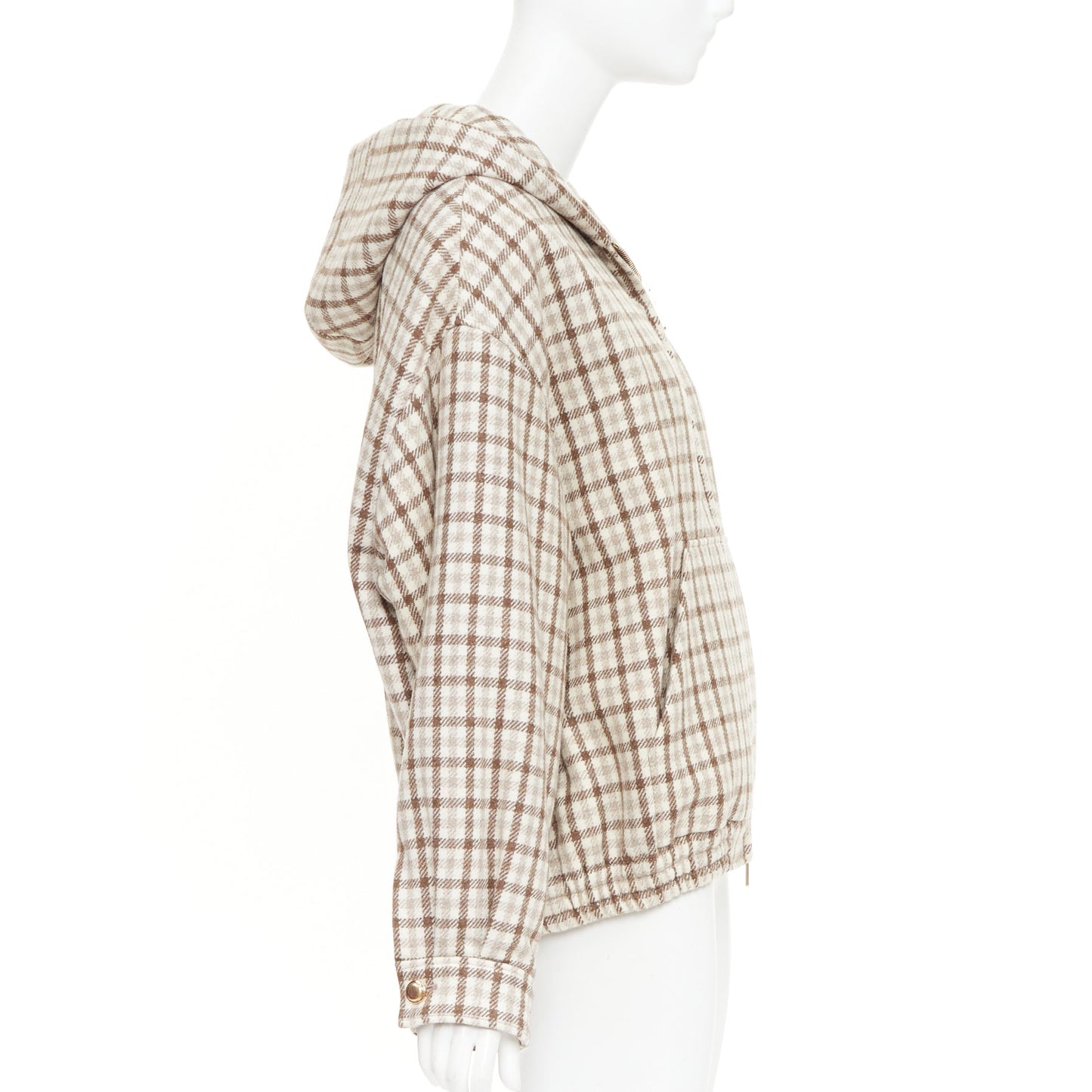 Women's Miu Miu cocoa brown check logo hooded blouson jacket