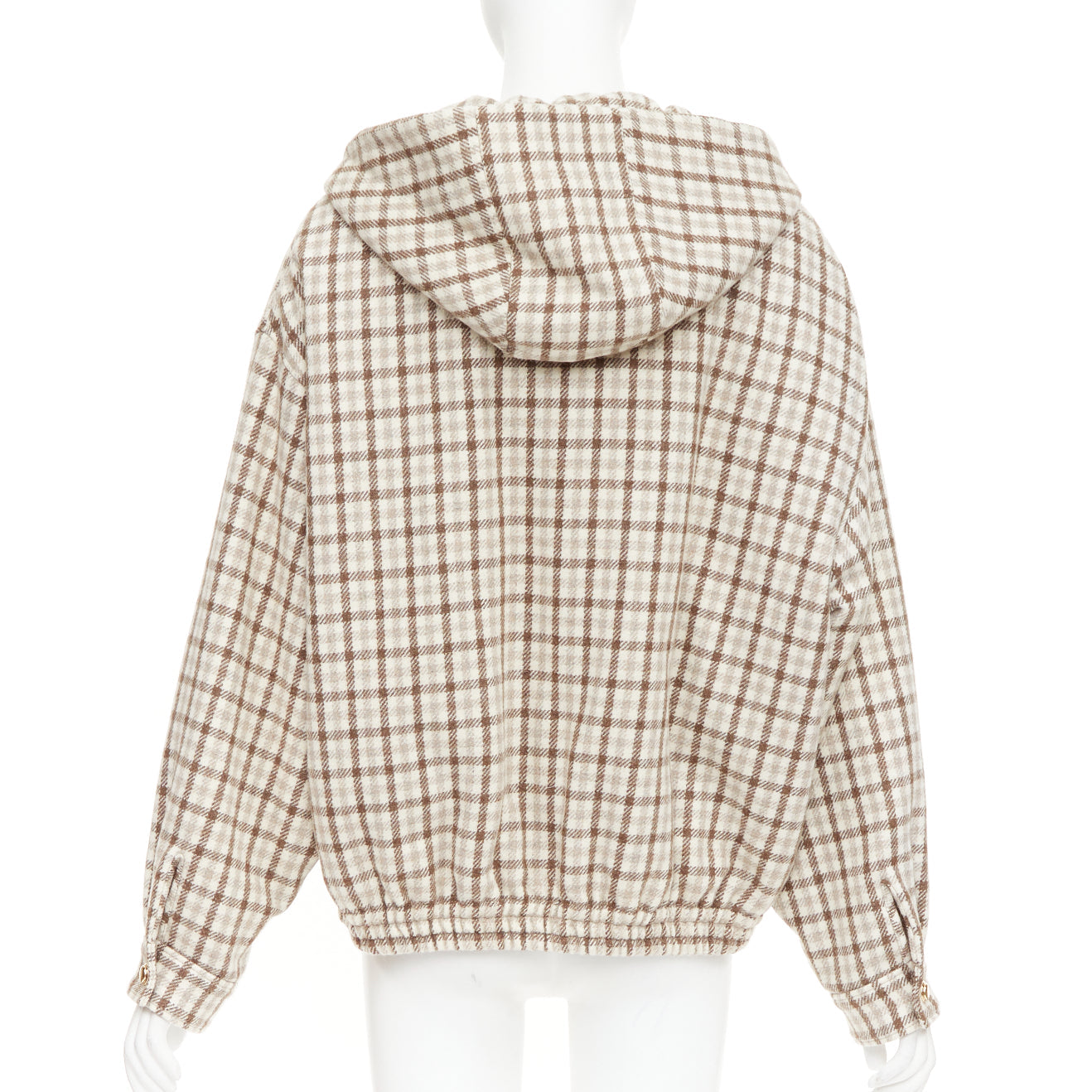 Women's Miu Miu cocoa brown check logo hooded blouson jacket