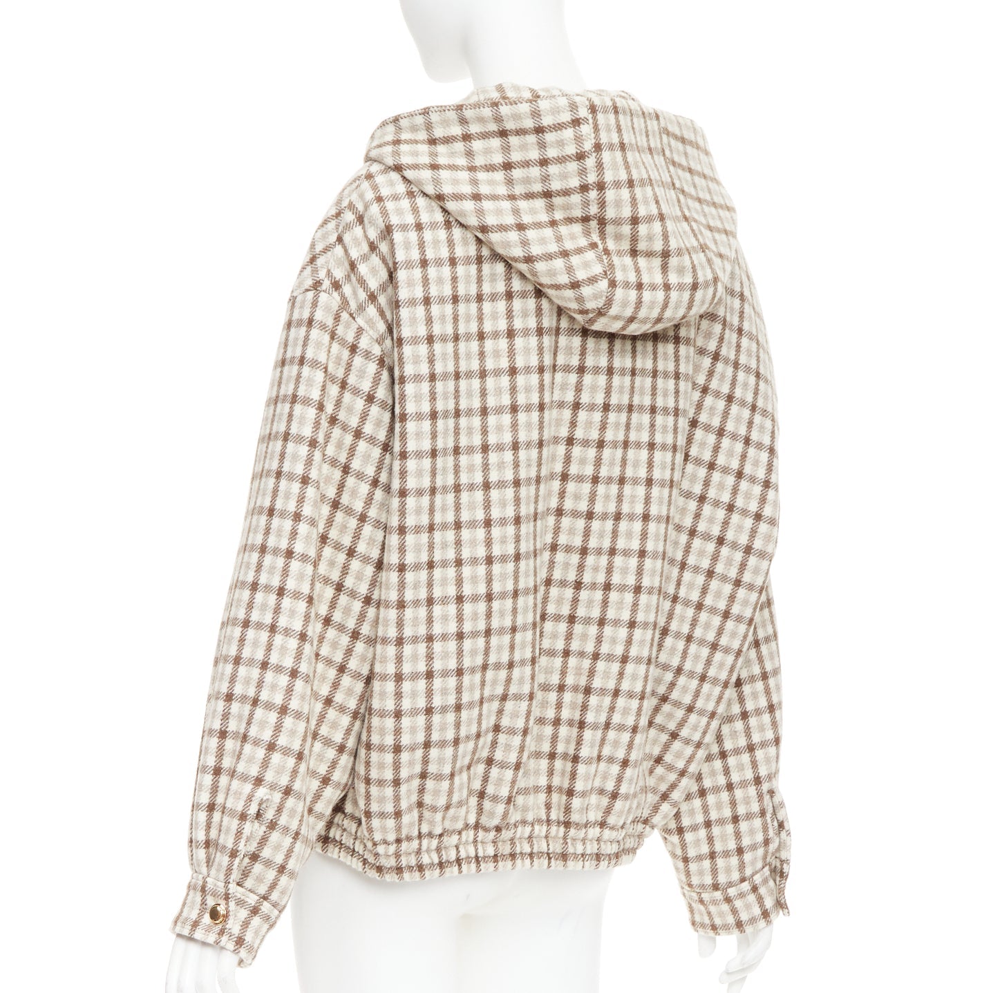 Women's Miu Miu cocoa brown check logo hooded blouson jacket