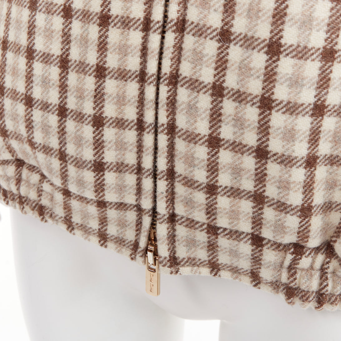 Women's Miu Miu cocoa brown check logo hooded blouson jacket