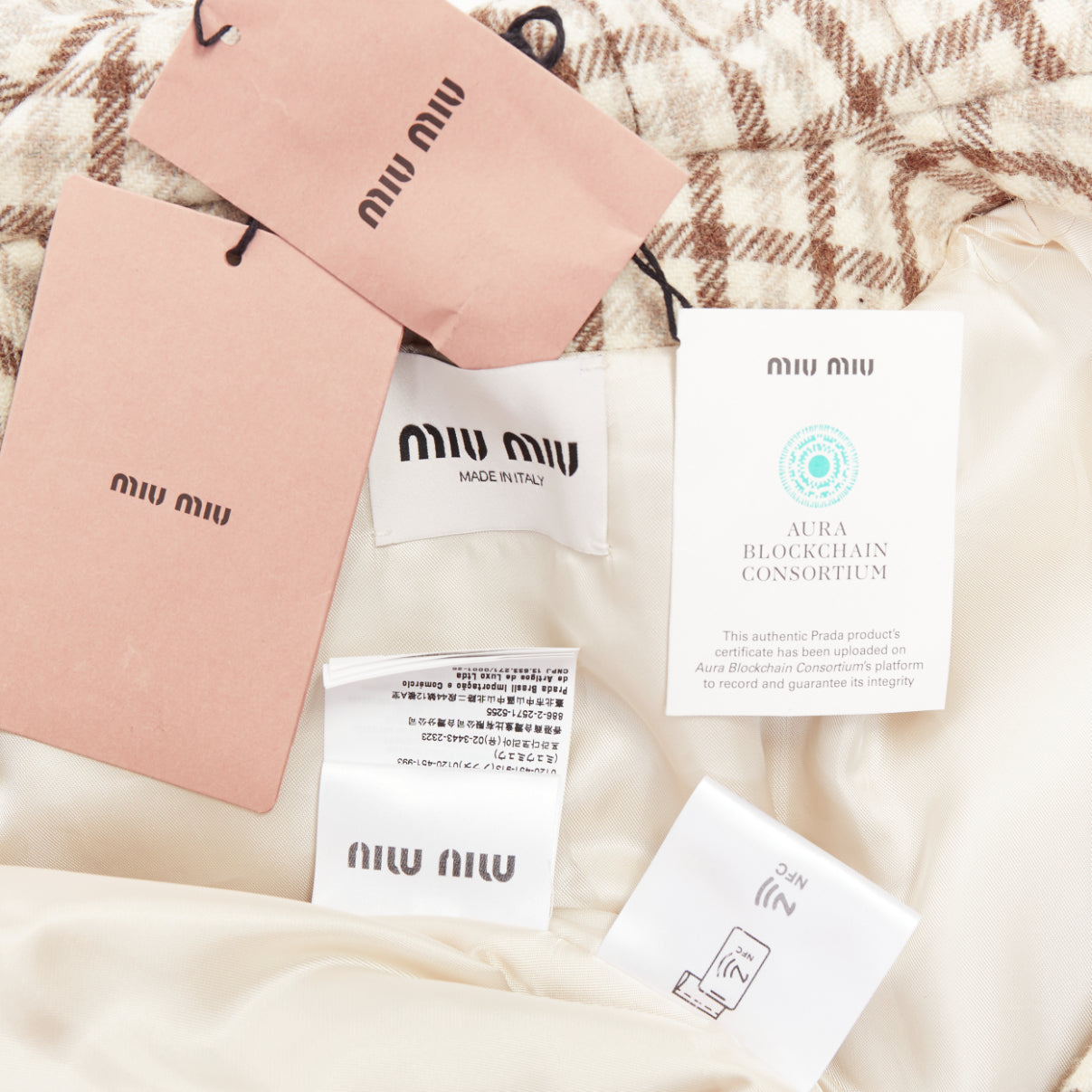 Women's Miu Miu cocoa brown check logo hooded blouson jacket