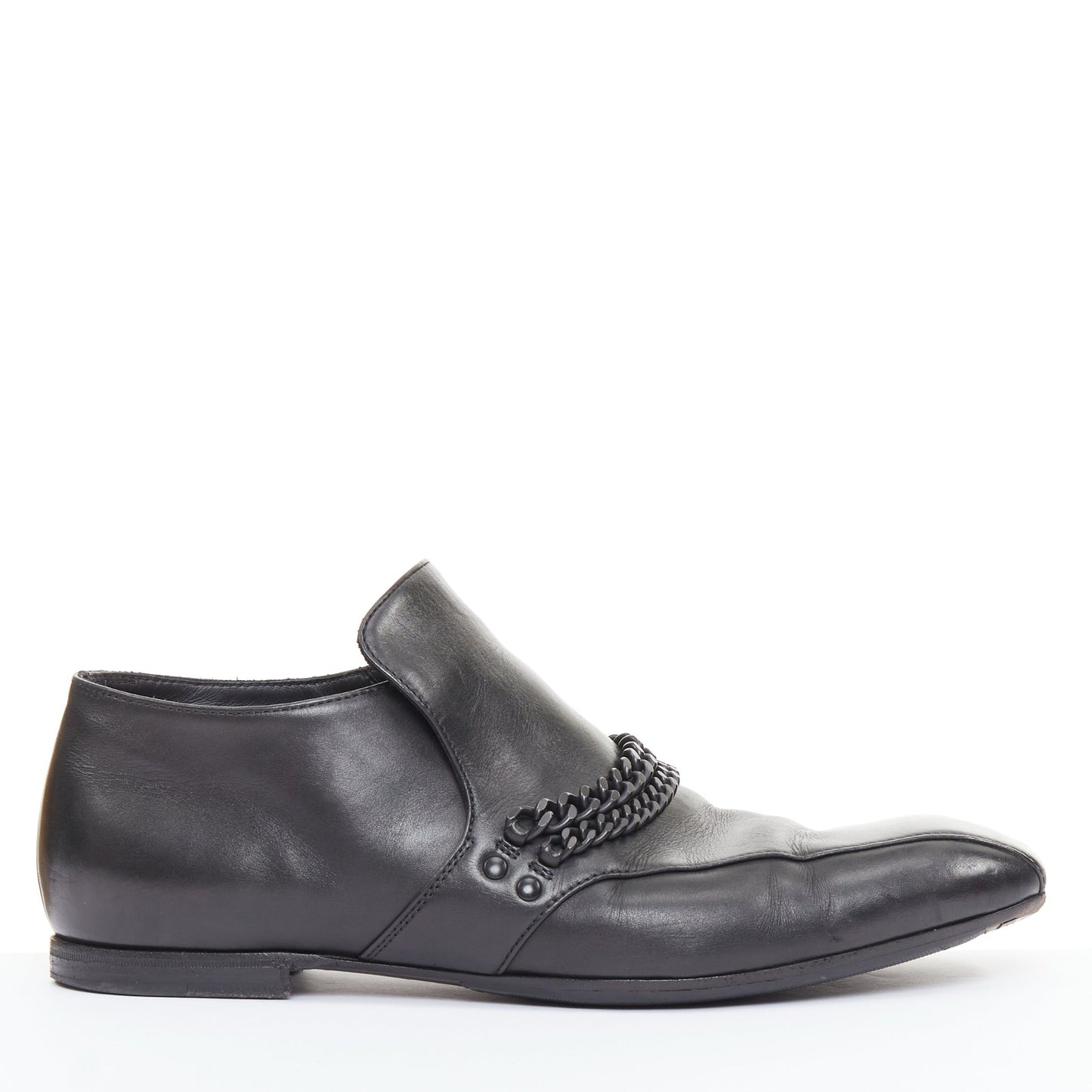 Men's Bottega Veneta black leather dual tonal chain loafers
