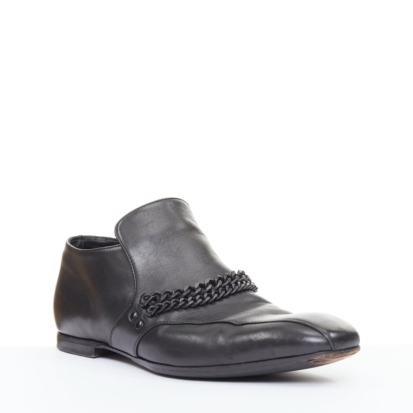 Men's Bottega Veneta black leather dual tonal chain loafers