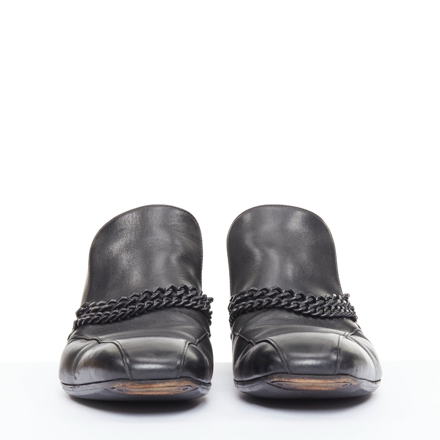 Men's Bottega Veneta black leather dual tonal chain loafers