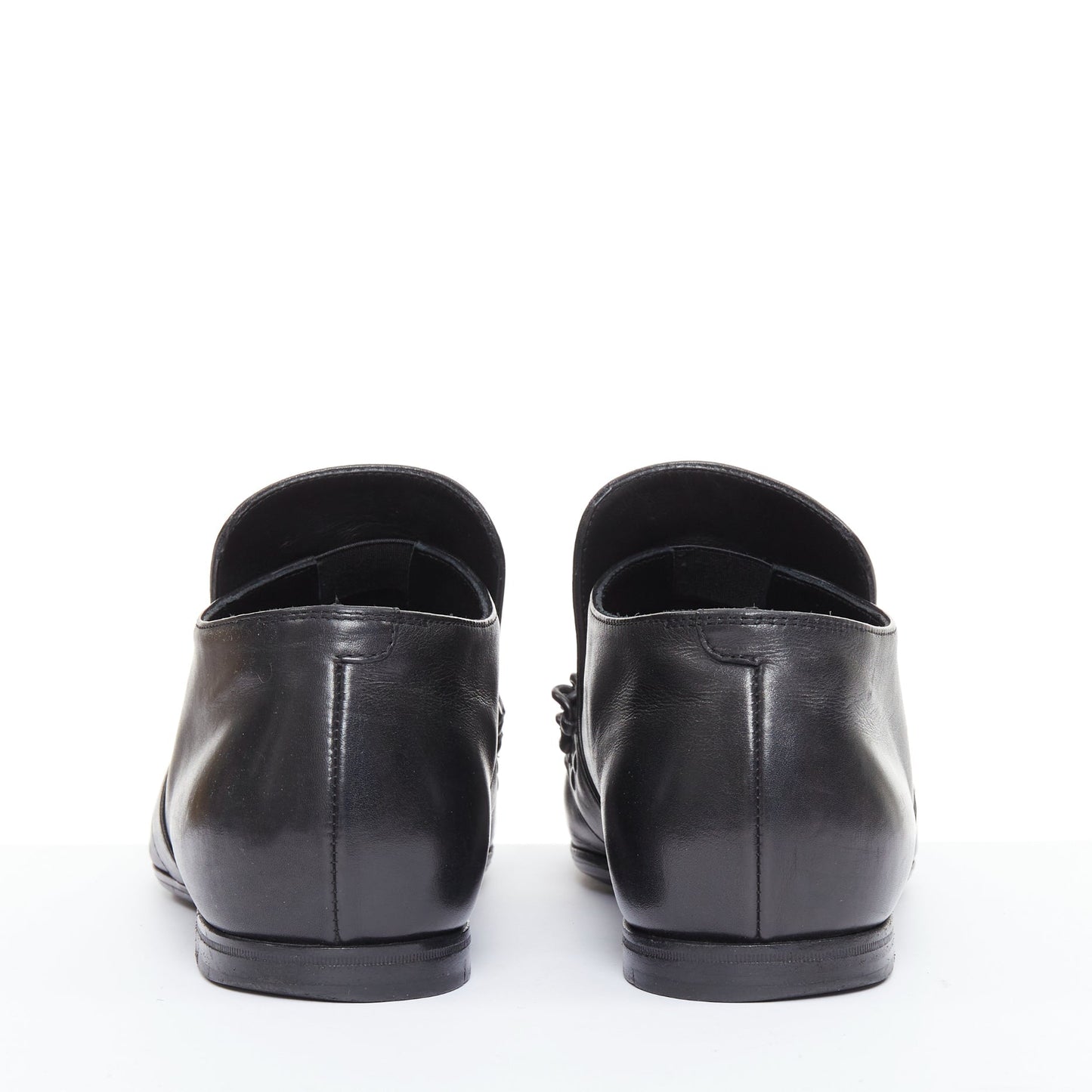 Men's Bottega Veneta black leather dual tonal chain loafers